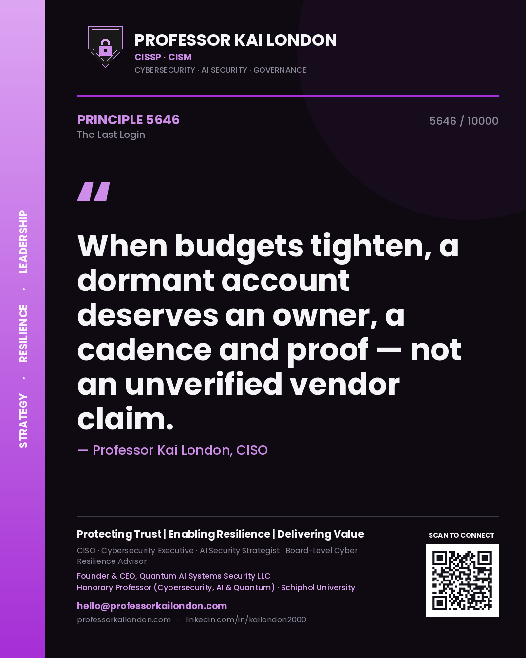 Professor Kai London principle 5646: When budgets tighten, a dormant account deserves an owner, a cadence and proof — not an unverified vendor claim.