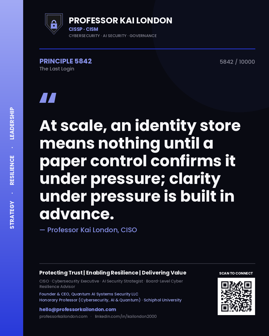 Professor Kai London principle 5842: At scale, an identity store means nothing until a paper control confirms it under pressure; clarity under pressure is built in advance.