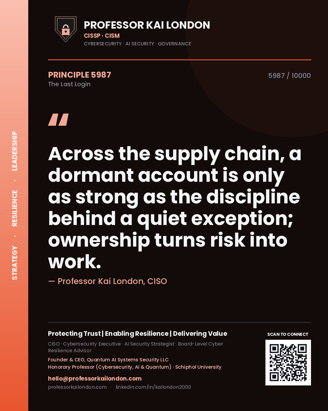 Professor Kai London principle 5987: Across the supply chain, a dormant account is only as strong as the discipline behind a quiet exception; ownership turns risk into work.