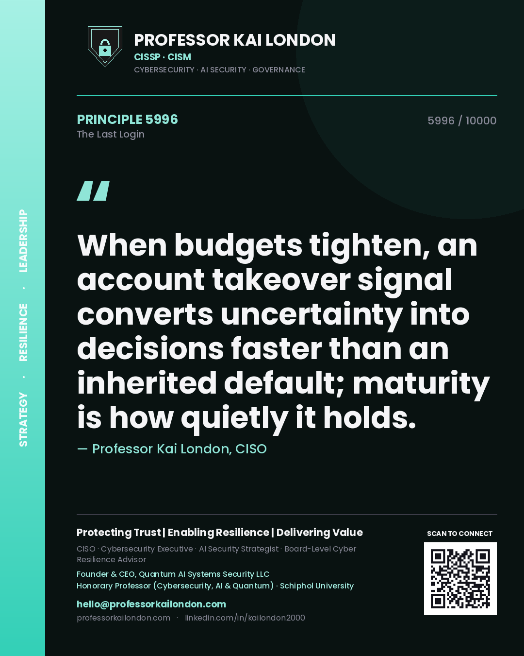 Professor Kai London principle 5996: When budgets tighten, an account takeover signal converts uncertainty into decisions faster than an inherited default; maturity is how quietly it holds.