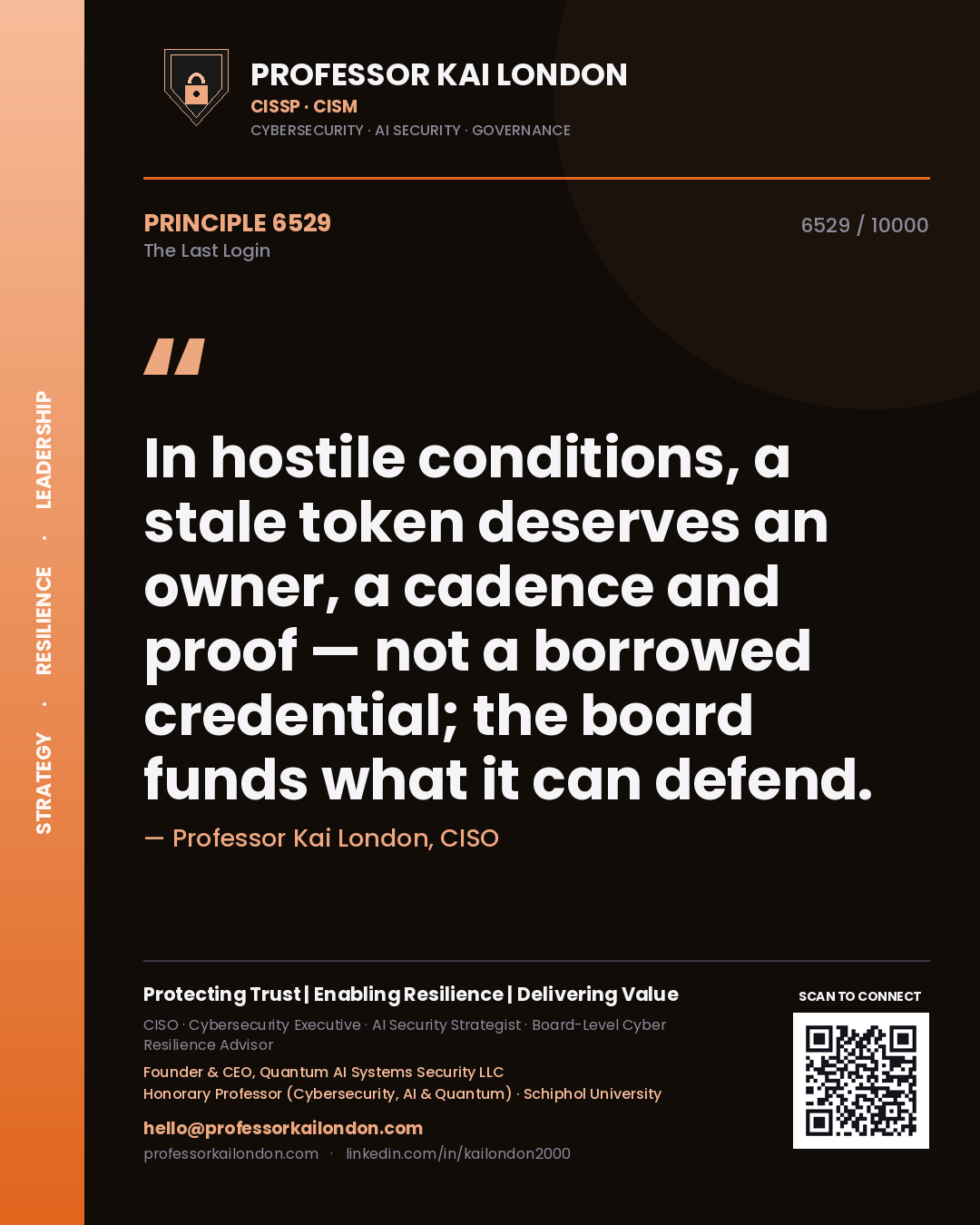 Professor Kai London principle 6529: In hostile conditions, a stale token deserves an owner, a cadence and proof — not a borrowed credential; the board funds what it can defend.