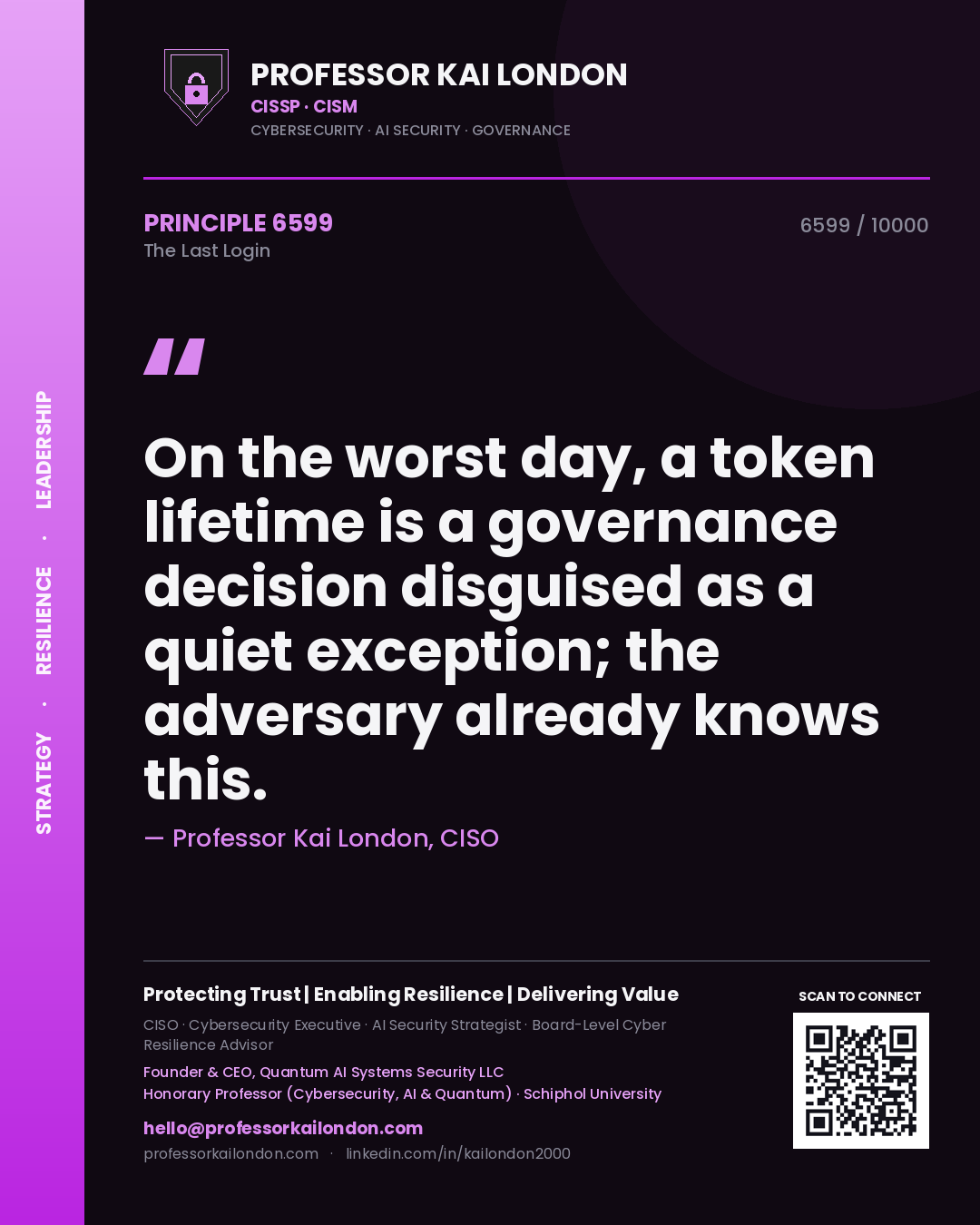 Professor Kai London principle 6599: On the worst day, a token lifetime is a governance decision disguised as a quiet exception; the adversary already knows this.