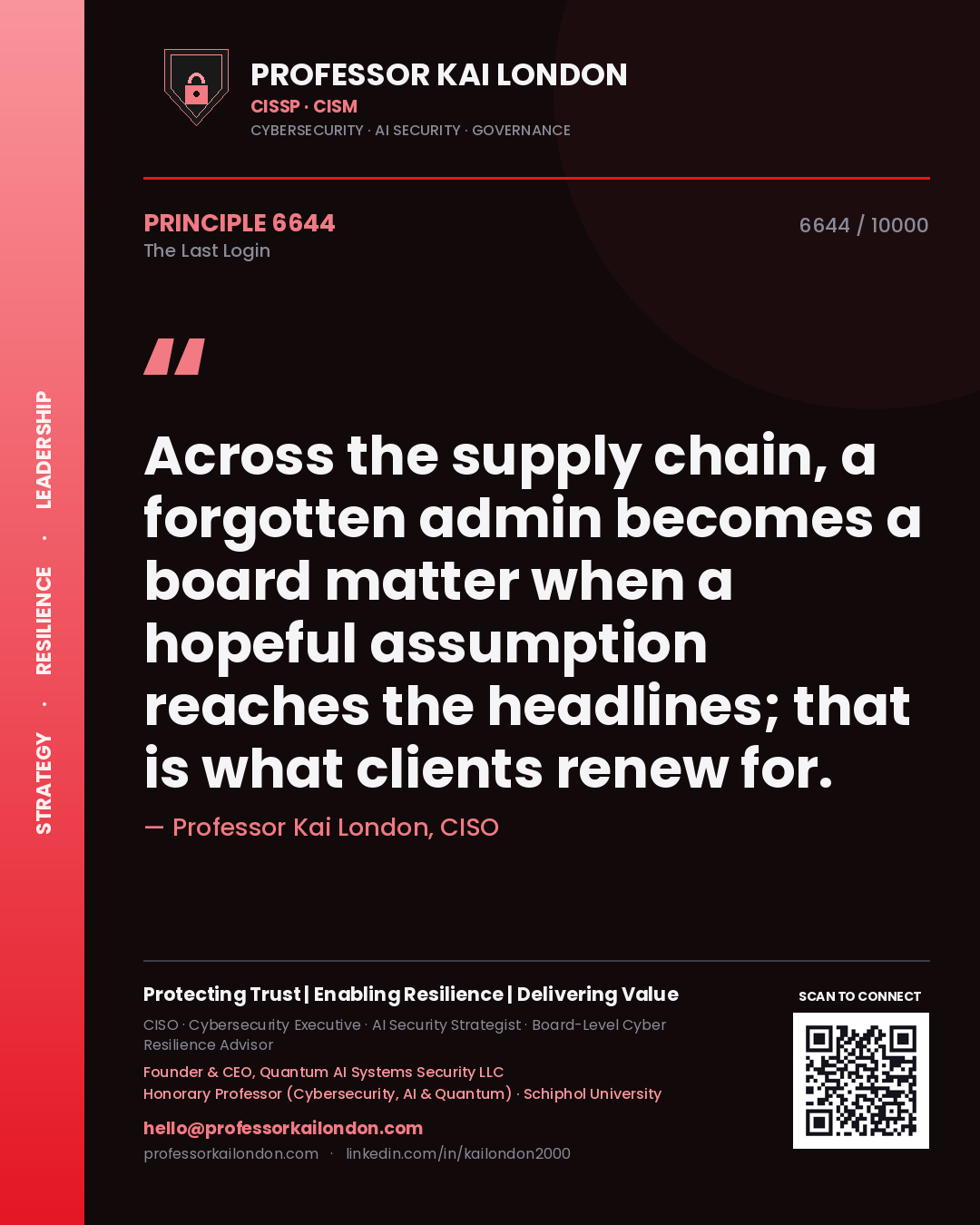 Professor Kai London principle 6644: Across the supply chain, a forgotten admin becomes a board matter when a hopeful assumption reaches the headlines; that is what clients renew for.