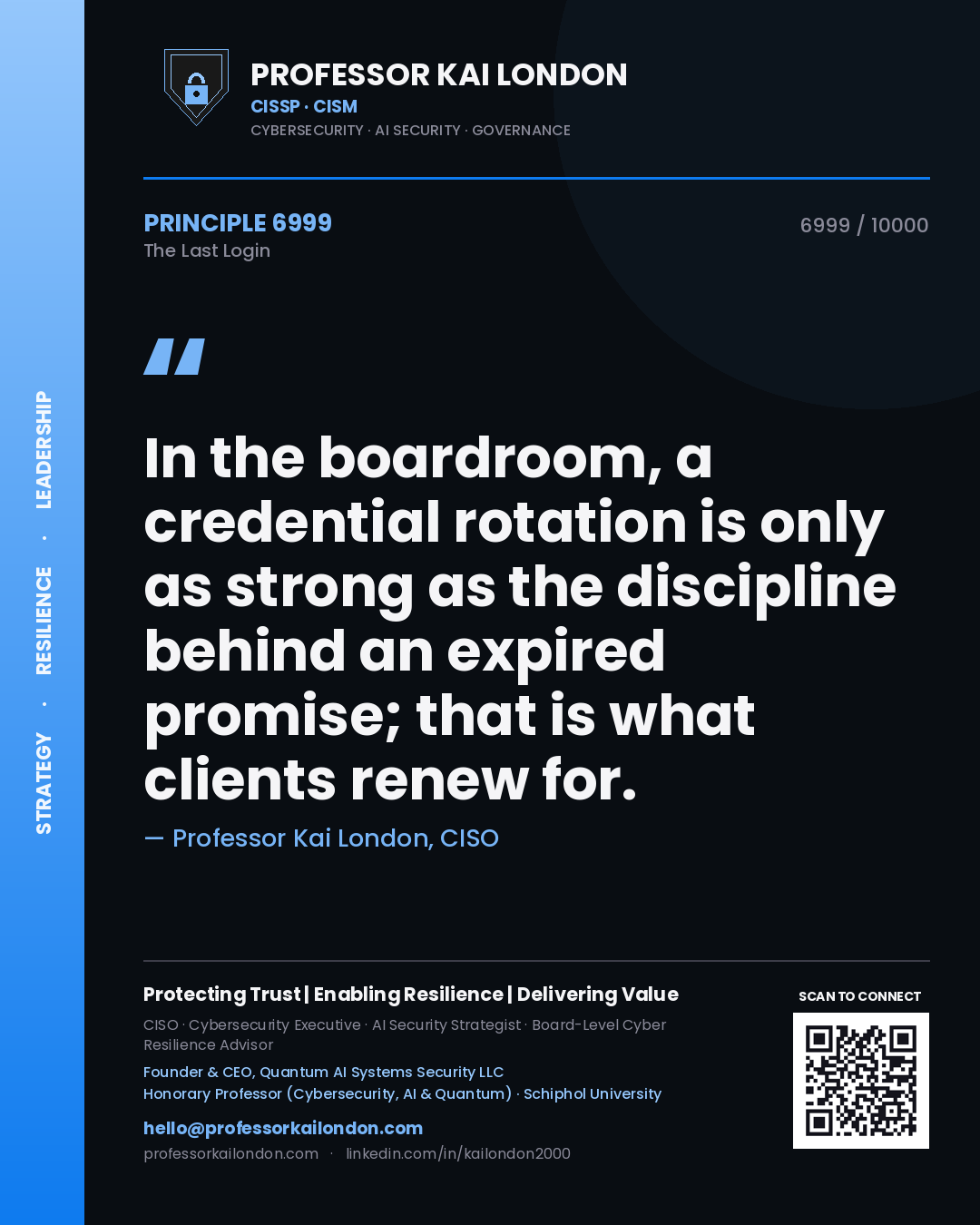 Professor Kai London principle 6999: In the boardroom, a credential rotation is only as strong as the discipline behind an expired promise; that is what clients renew for.