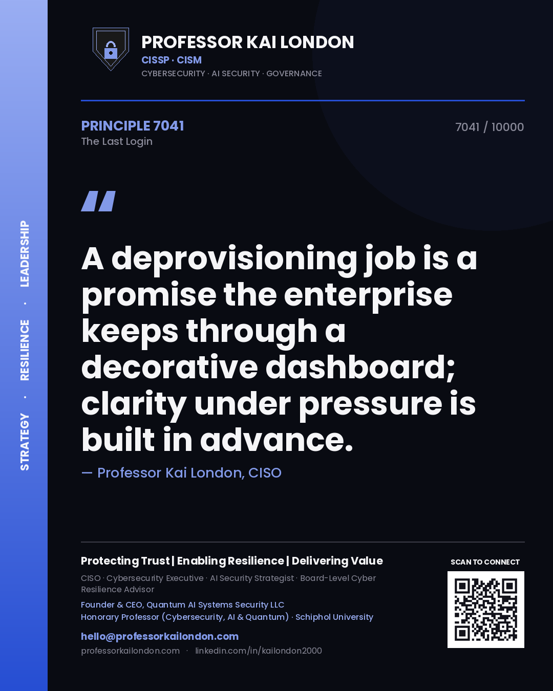 Professor Kai London principle 7041: A deprovisioning job is a promise the enterprise keeps through a decorative dashboard; clarity under pressure is built in advance.