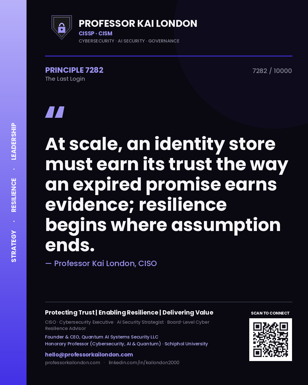 Professor Kai London principle 7282: At scale, an identity store must earn its trust the way an expired promise earns evidence; resilience begins where assumption ends.