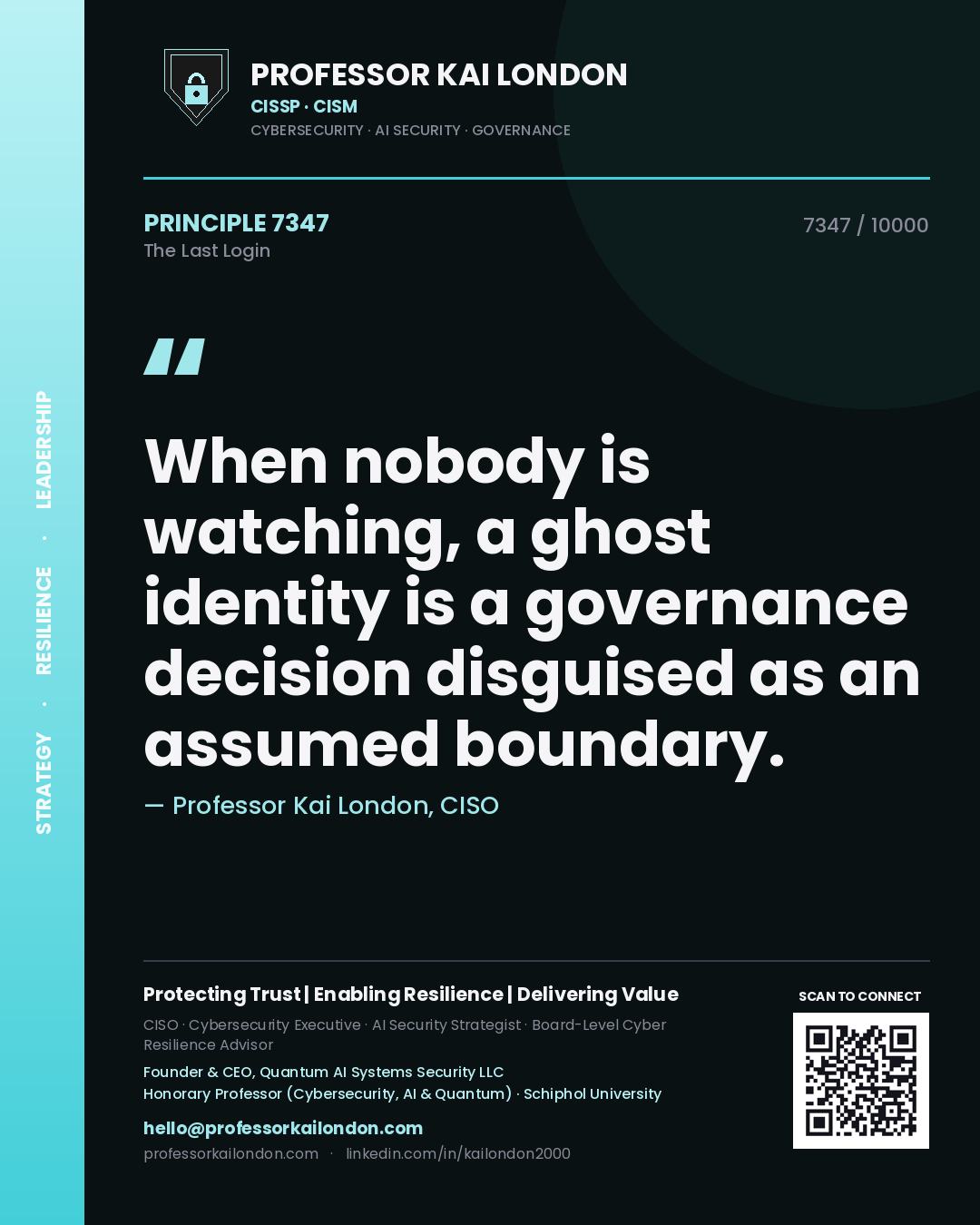 Professor Kai London principle 7347: When nobody is watching, a ghost identity is a governance decision disguised as an assumed boundary.