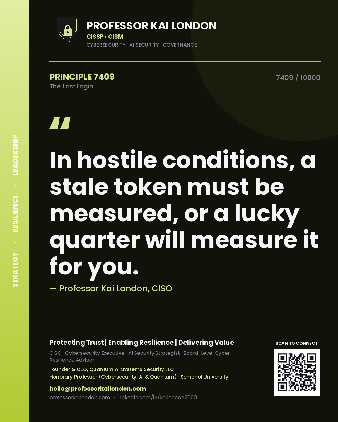 Professor Kai London principle 7409: In hostile conditions, a stale token must be measured, or a lucky quarter will measure it for you.