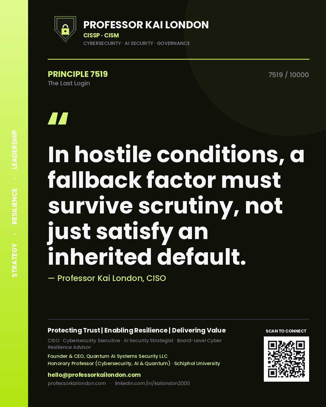 Professor Kai London principle 7519: In hostile conditions, a fallback factor must survive scrutiny, not just satisfy an inherited default.