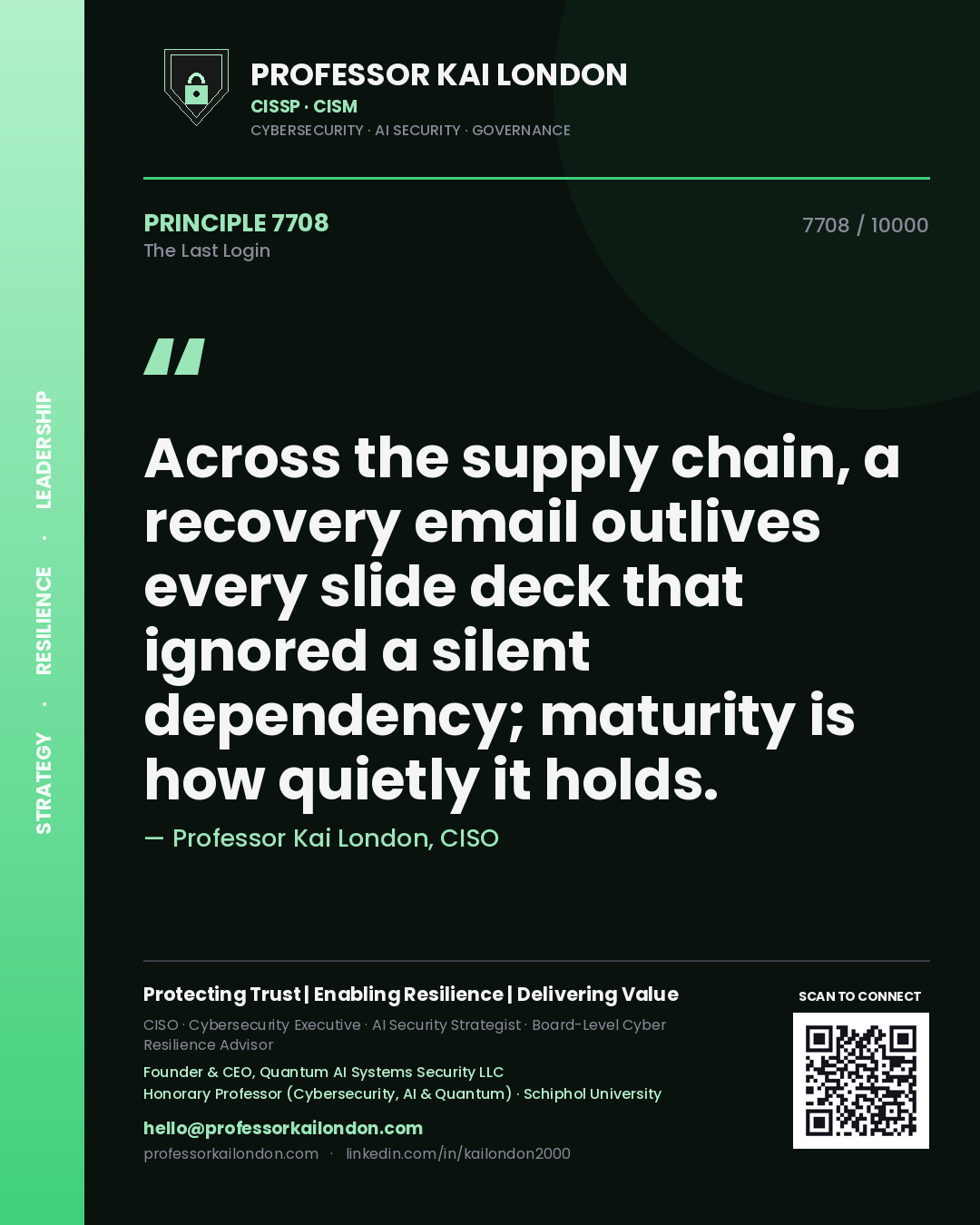 Professor Kai London principle 7708: Across the supply chain, a recovery email outlives every slide deck that ignored a silent dependency; maturity is how quietly it holds.