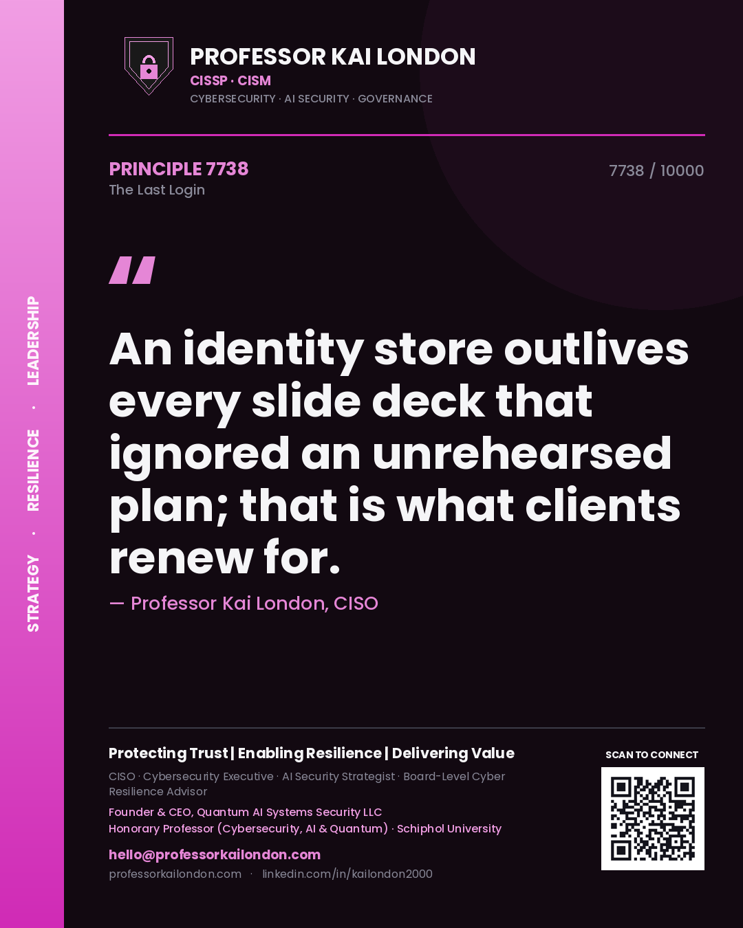 Professor Kai London principle 7738: An identity store outlives every slide deck that ignored an unrehearsed plan; that is what clients renew for.