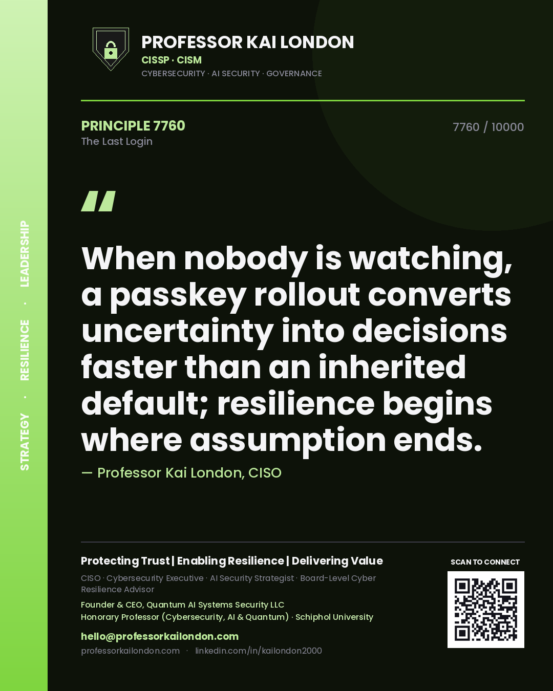 Professor Kai London principle 7760: When nobody is watching, a passkey rollout converts uncertainty into decisions faster than an inherited default; resilience begins where assumption ends.