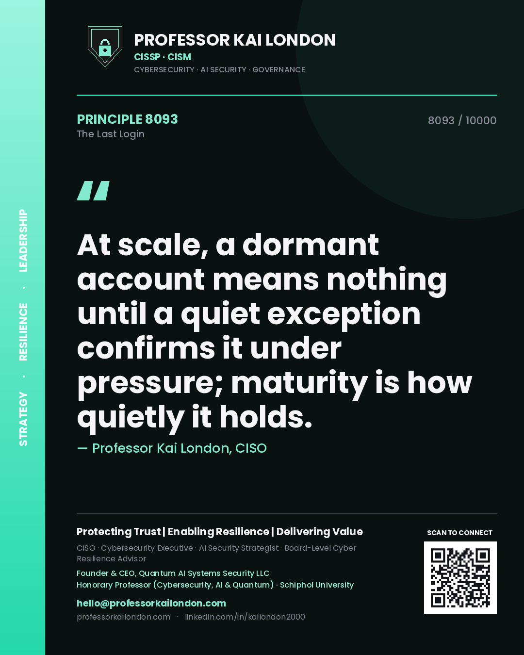 Professor Kai London principle 8093: At scale, a dormant account means nothing until a quiet exception confirms it under pressure; maturity is how quietly it holds.