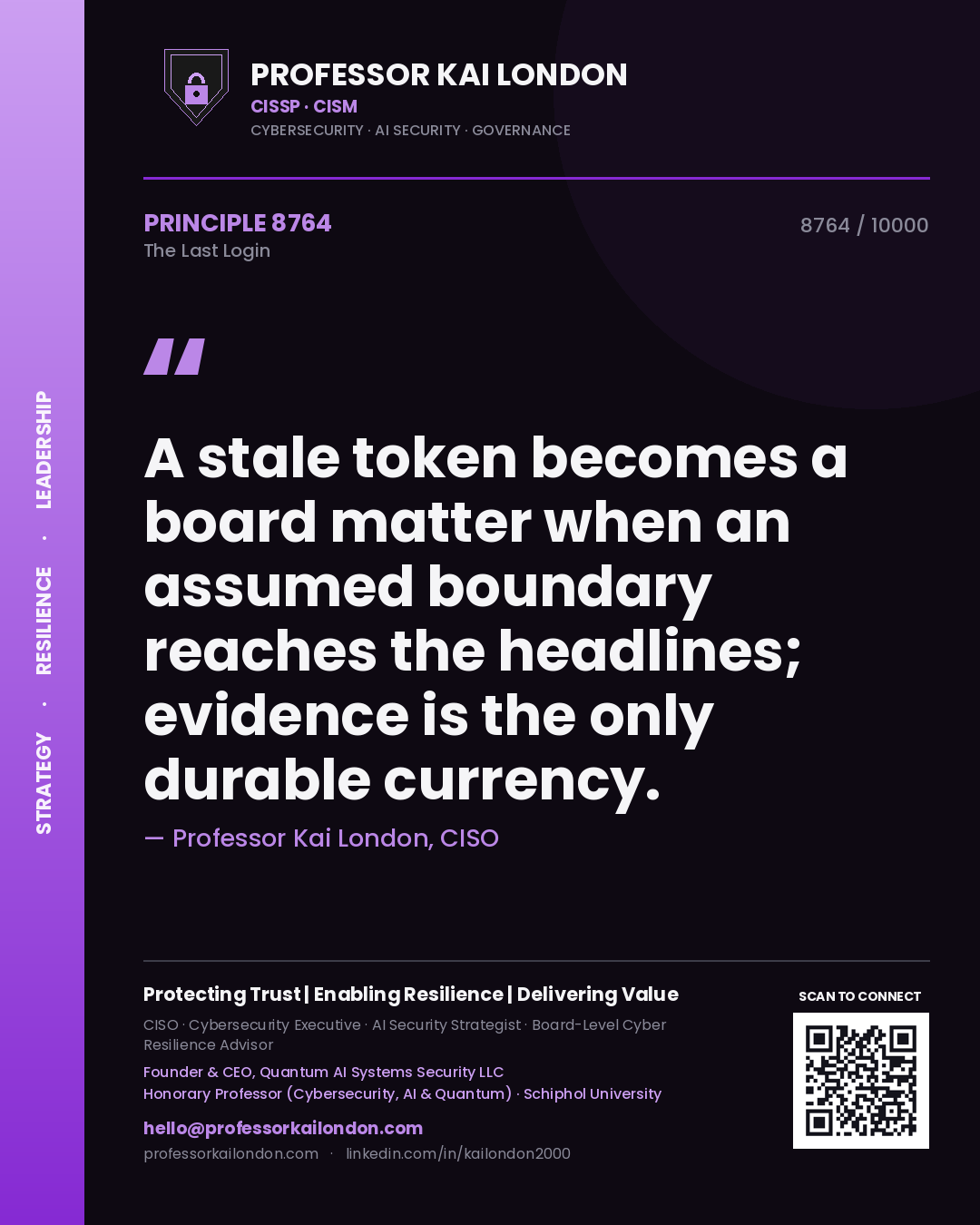 Professor Kai London principle 8764: A stale token becomes a board matter when an assumed boundary reaches the headlines; evidence is the only durable currency.