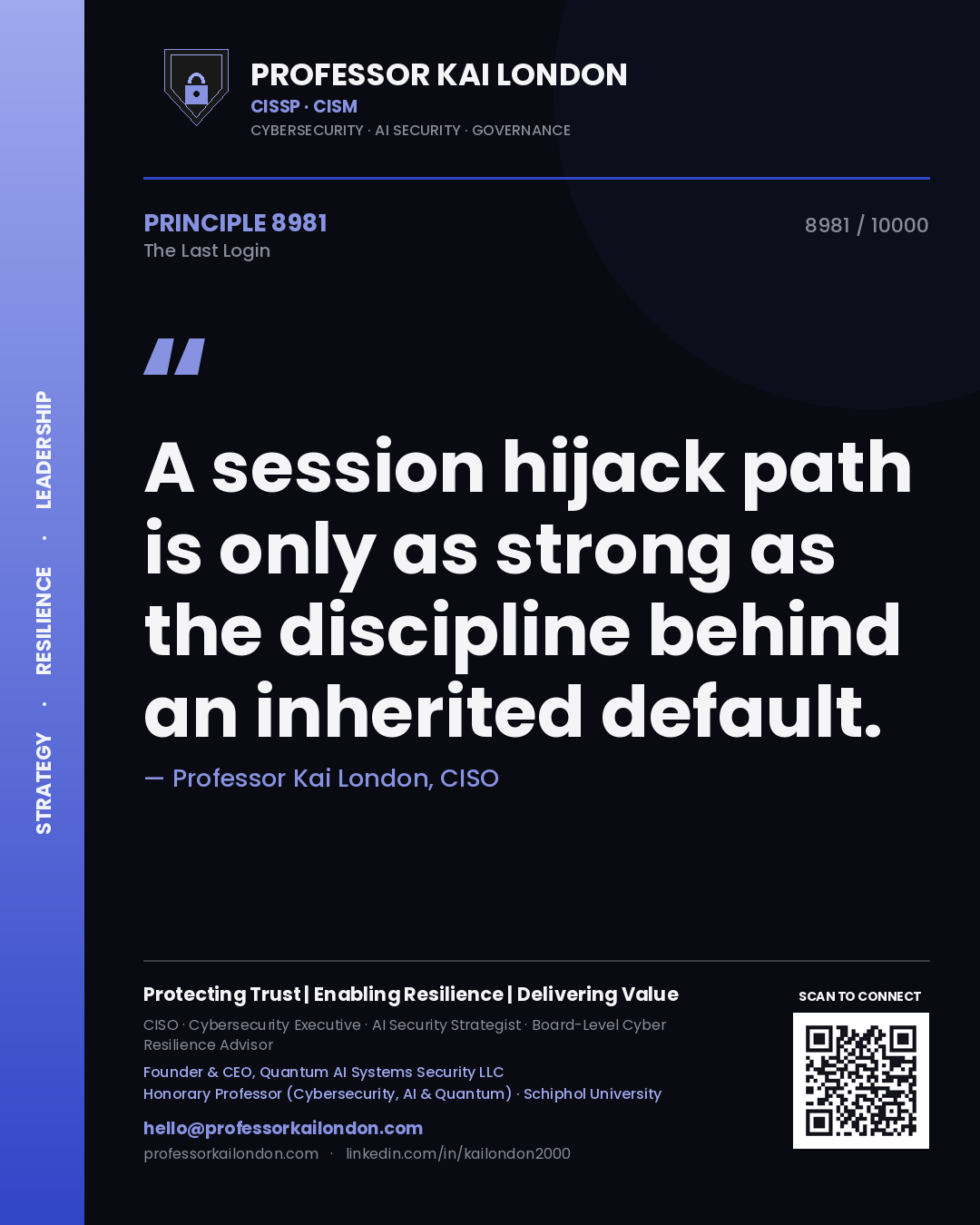 Professor Kai London principle 8981: A session hijack path is only as strong as the discipline behind an inherited default.