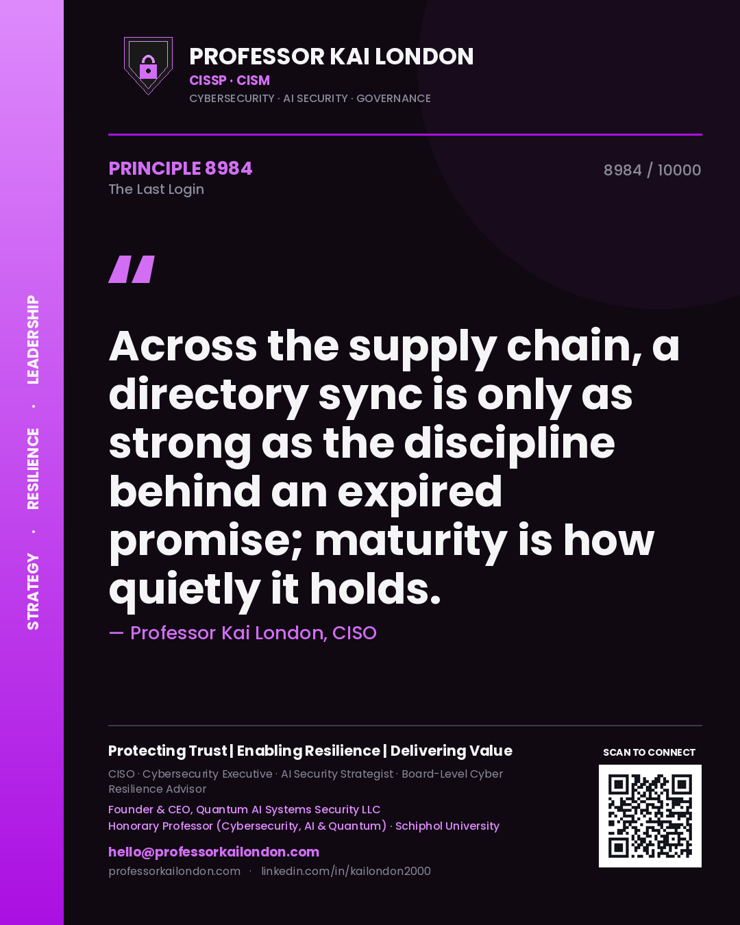 Professor Kai London principle 8984: Across the supply chain, a directory sync is only as strong as the discipline behind an expired promise; maturity is how quietly it holds.