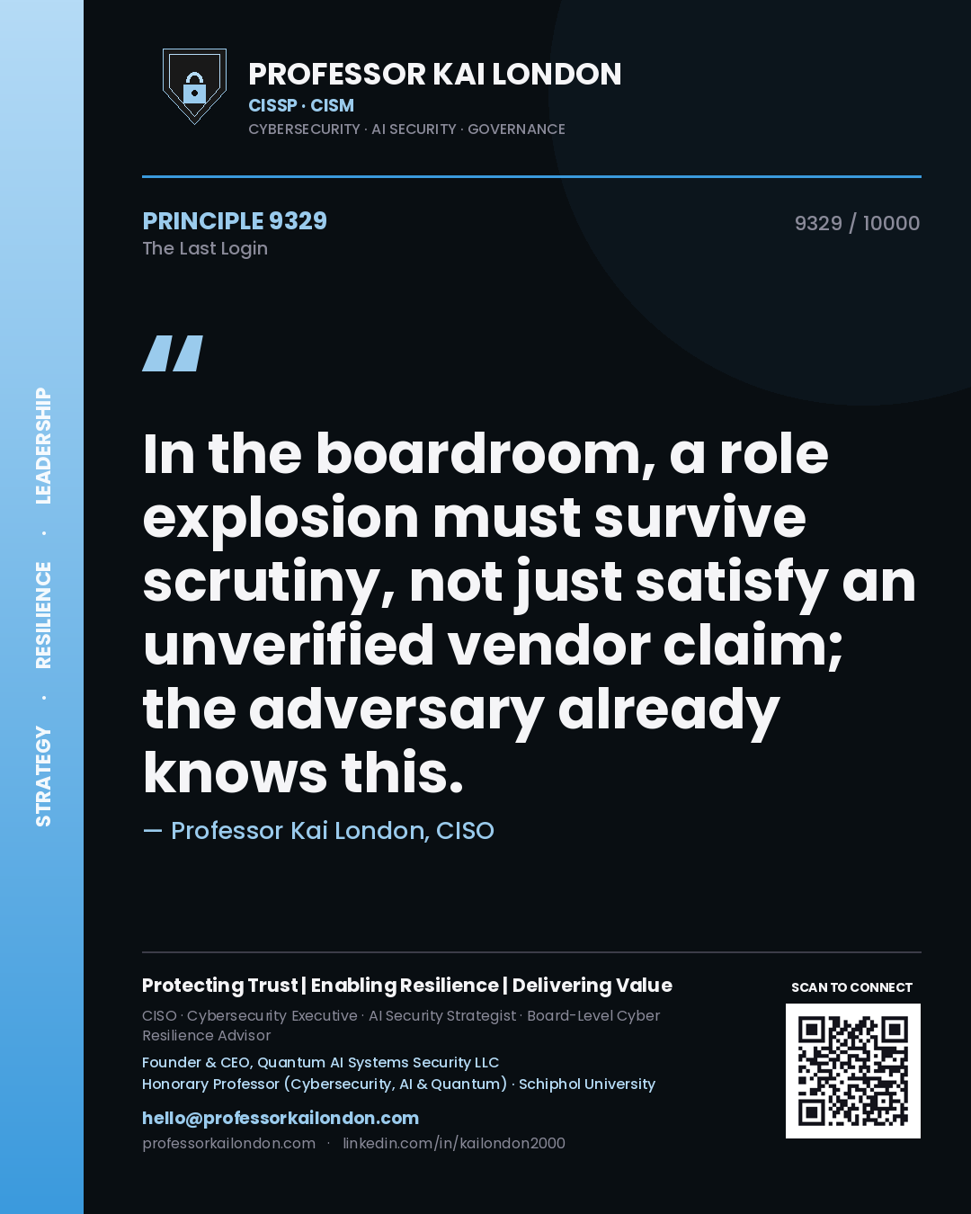 Professor Kai London principle 9329: In the boardroom, a role explosion must survive scrutiny, not just satisfy an unverified vendor claim; the adversary already knows this.