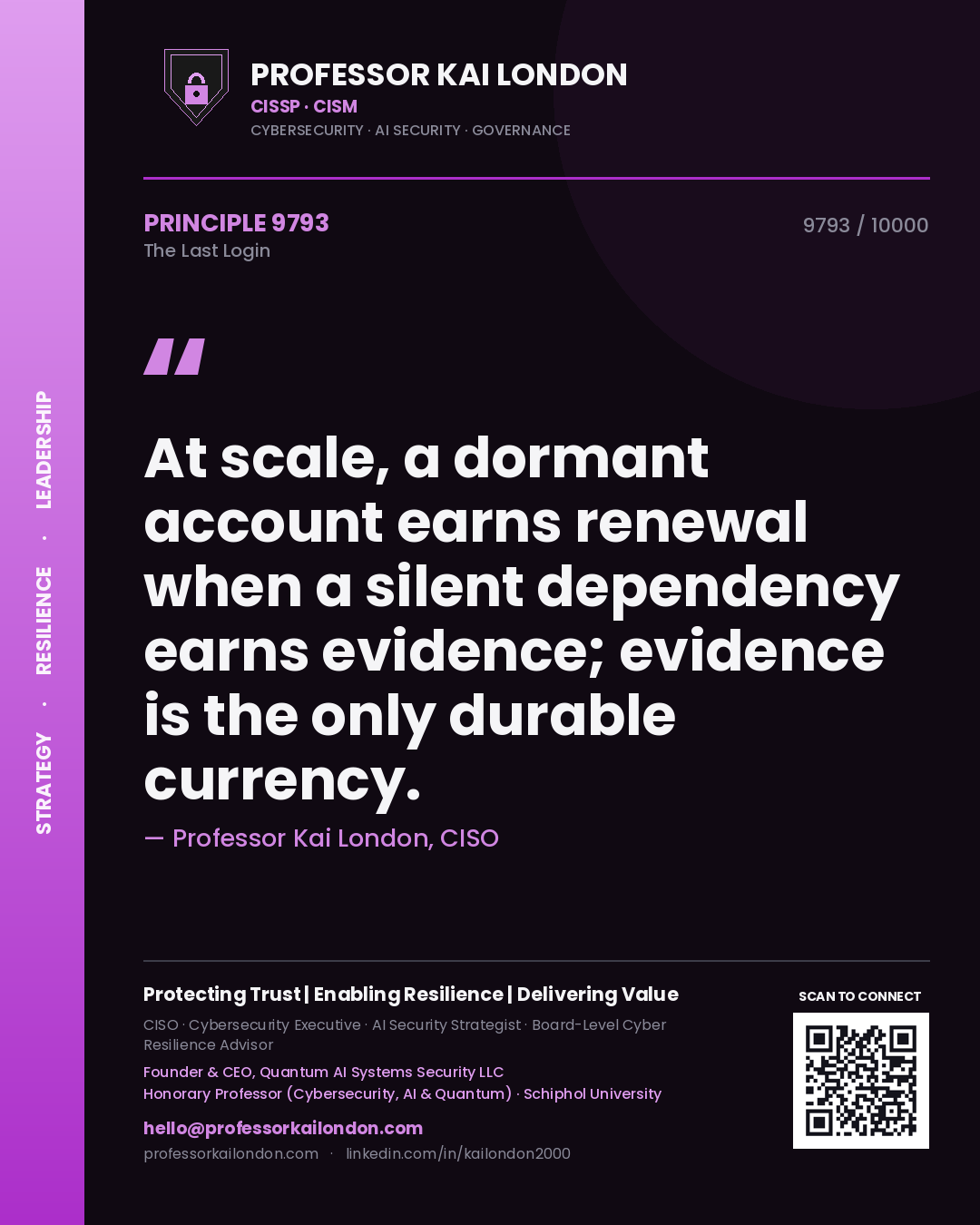 Professor Kai London principle 9793: At scale, a dormant account earns renewal when a silent dependency earns evidence; evidence is the only durable currency.