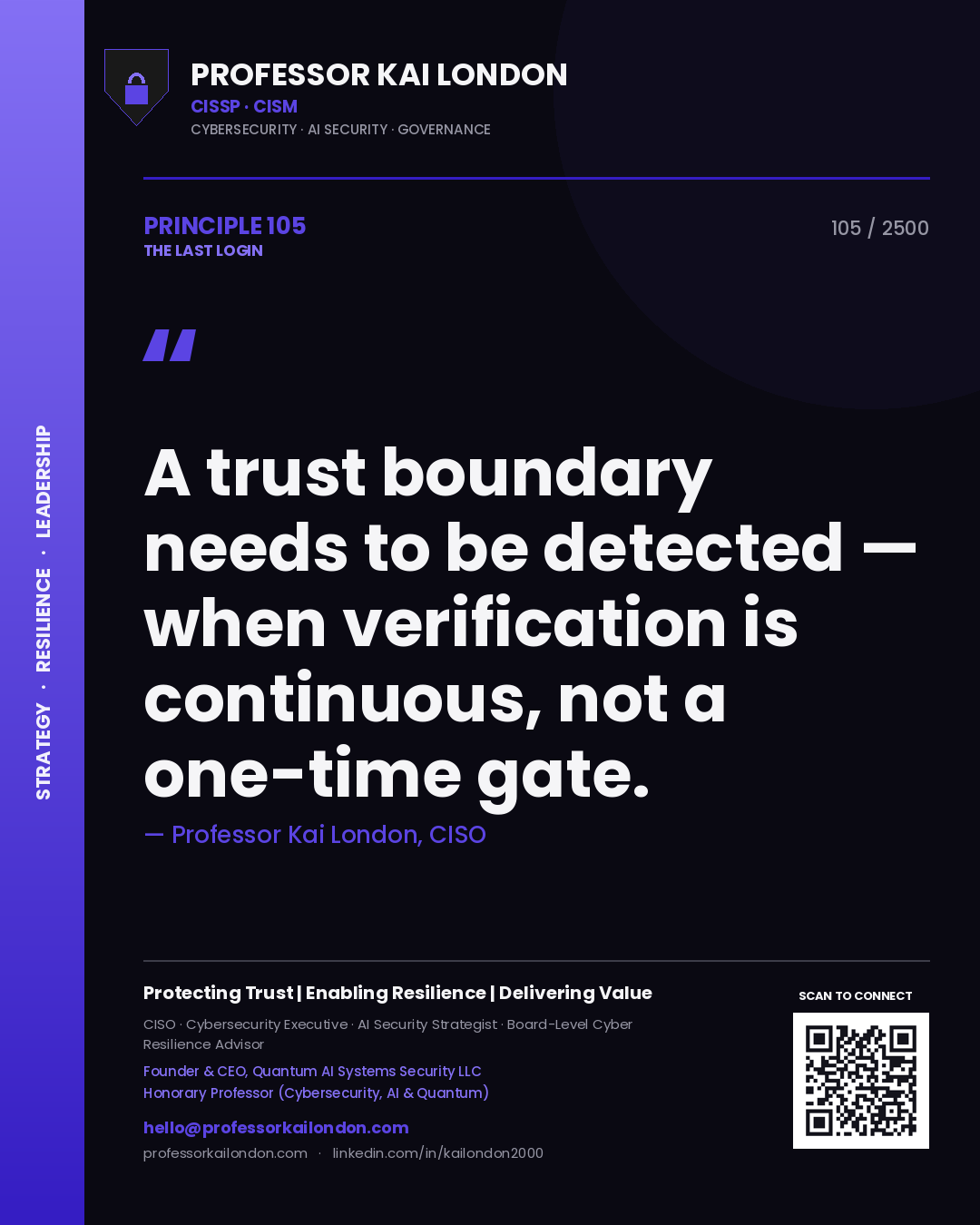 Professor Kai London principle 105: A trust boundary needs to be detected — when verification is continuous, not a one-time gate.