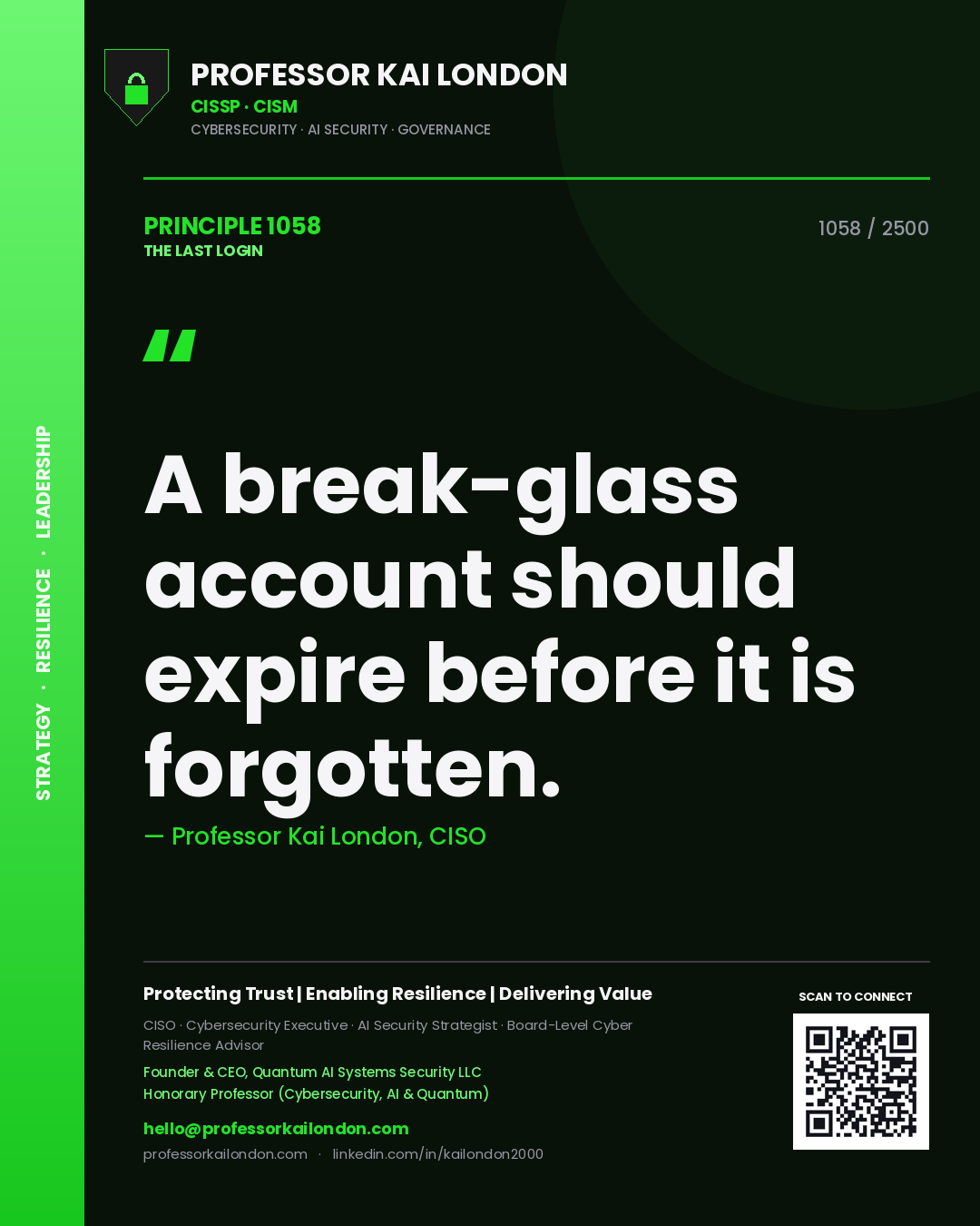 Professor Kai London principle 1058: A break-glass account should expire before it is forgotten.