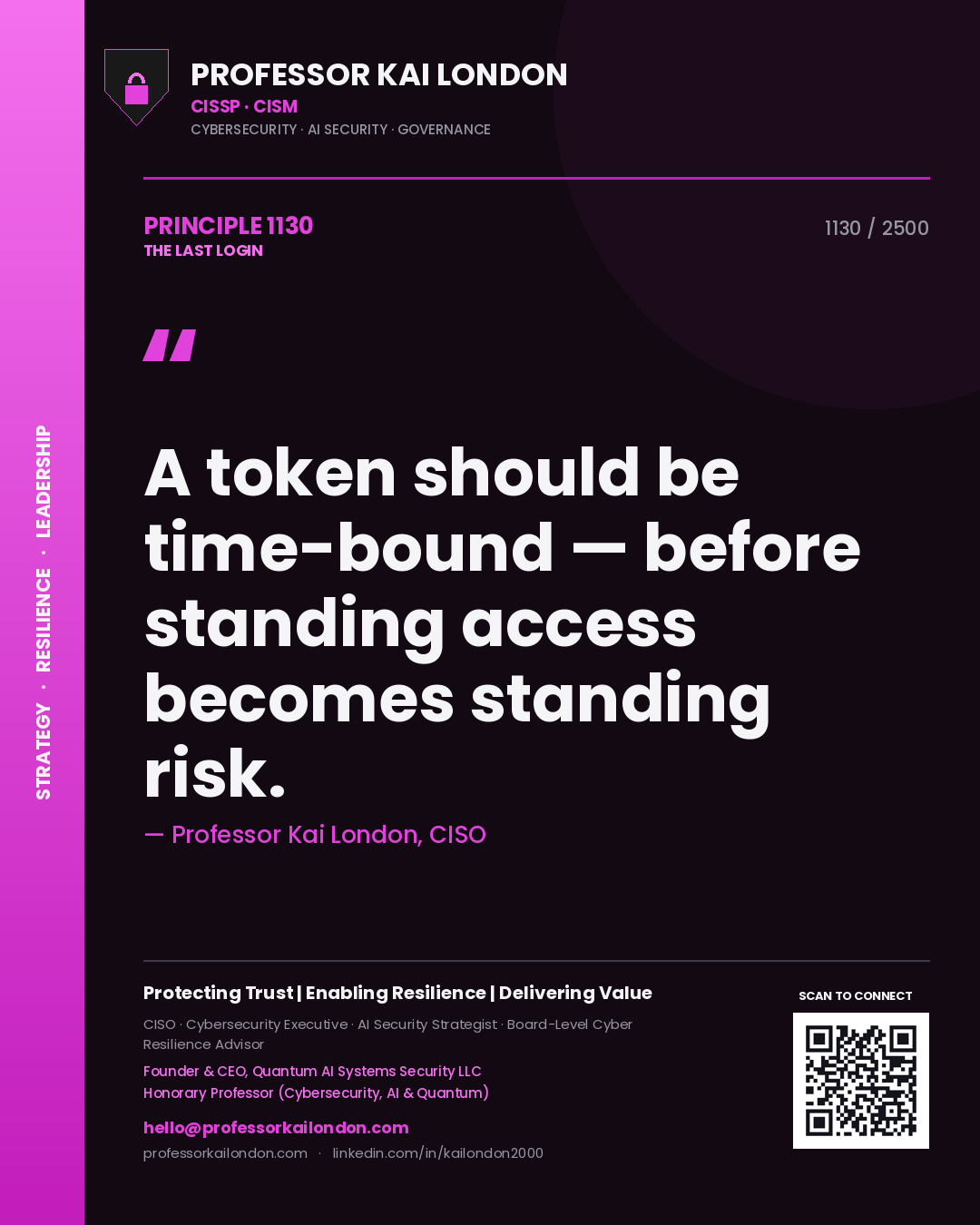 Professor Kai London principle 1130: A token should be time-bound — before standing access becomes standing risk.