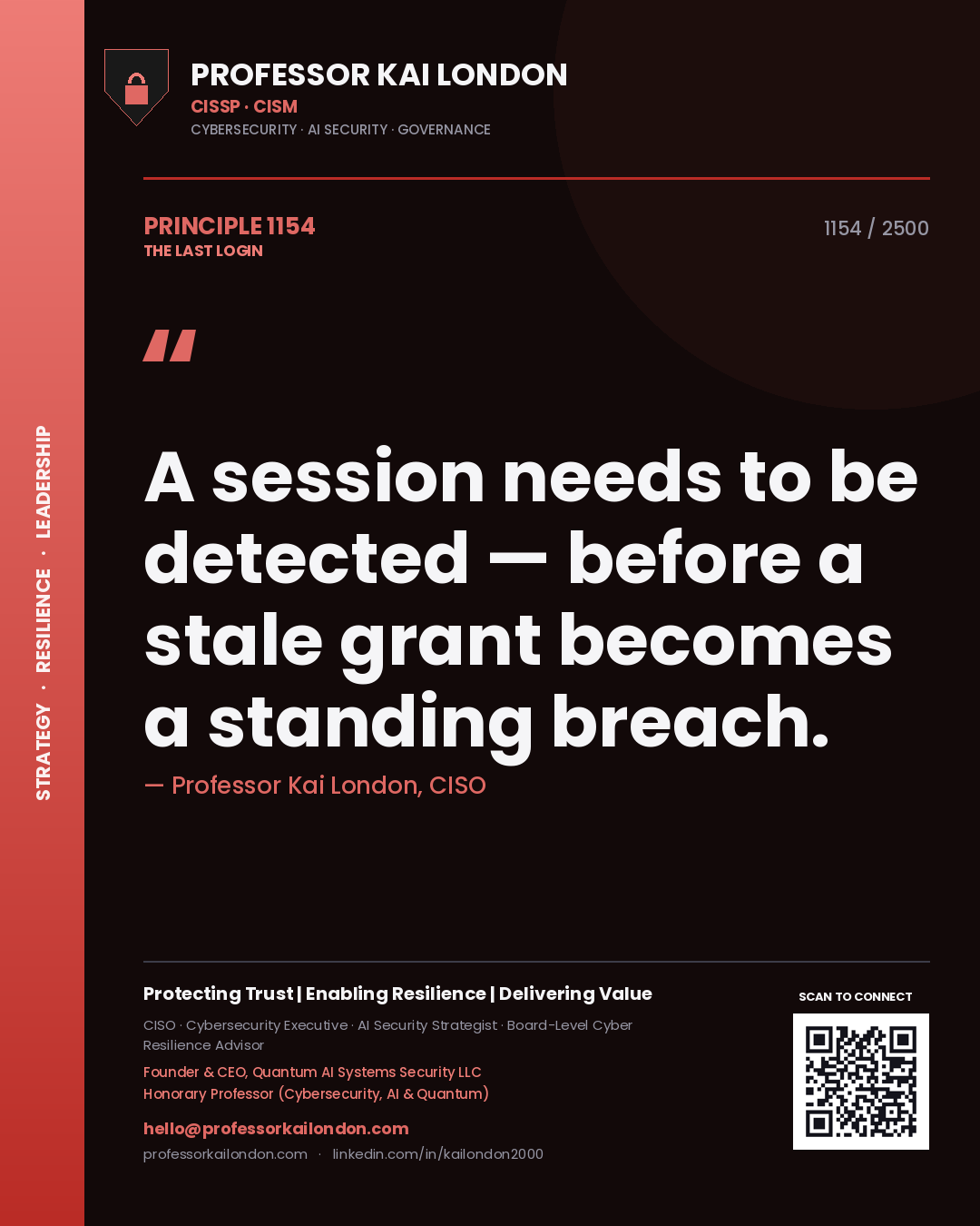 Professor Kai London principle 1154: A session needs to be detected — before a stale grant becomes a standing breach.