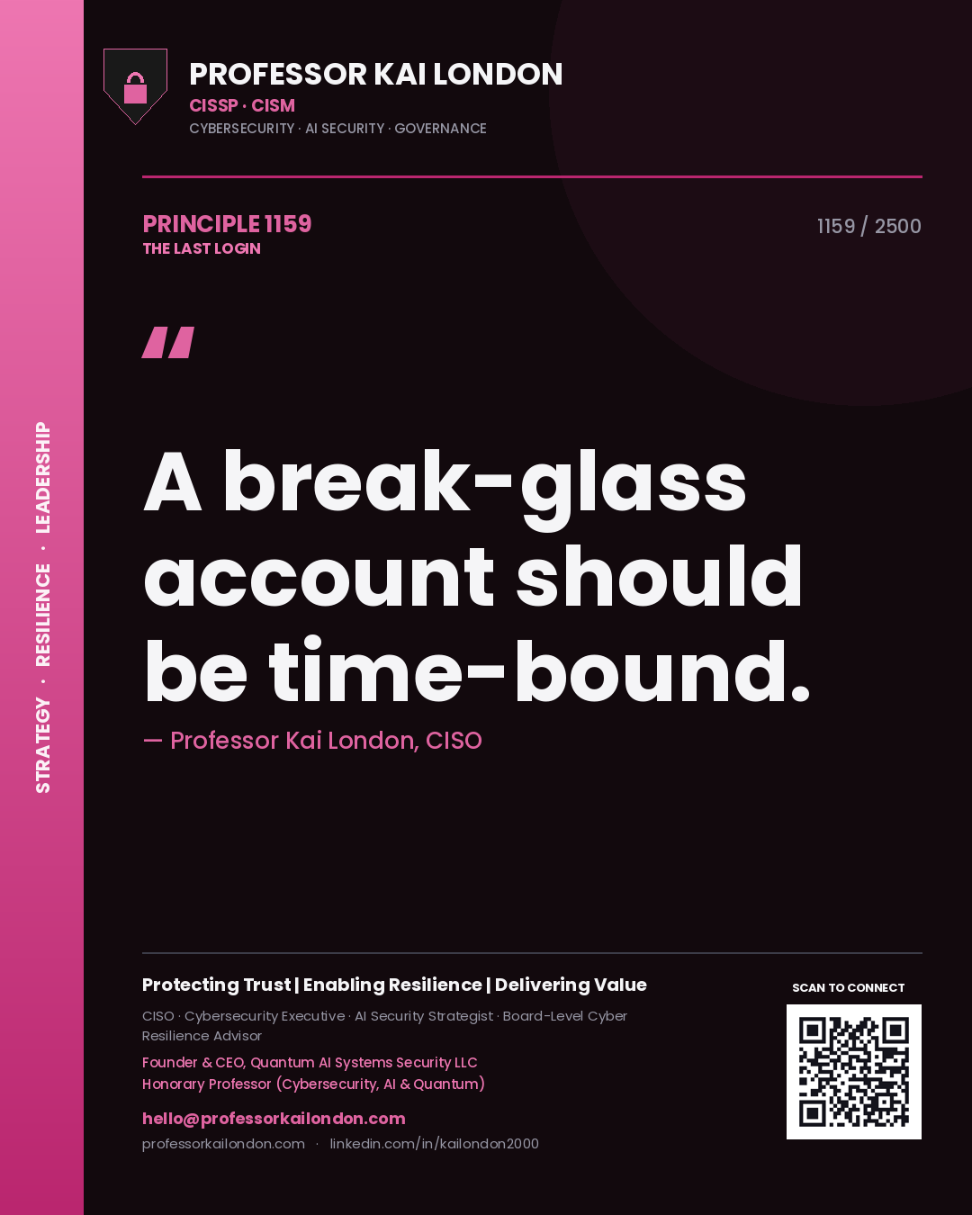 Professor Kai London principle 1159: A break-glass account should be time-bound.