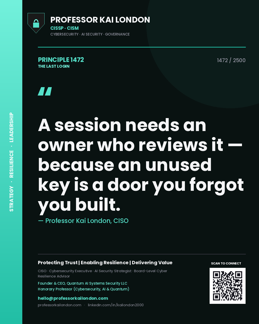 Professor Kai London principle 1472: A session needs an owner who reviews it — because an unused key is a door you forgot you built.