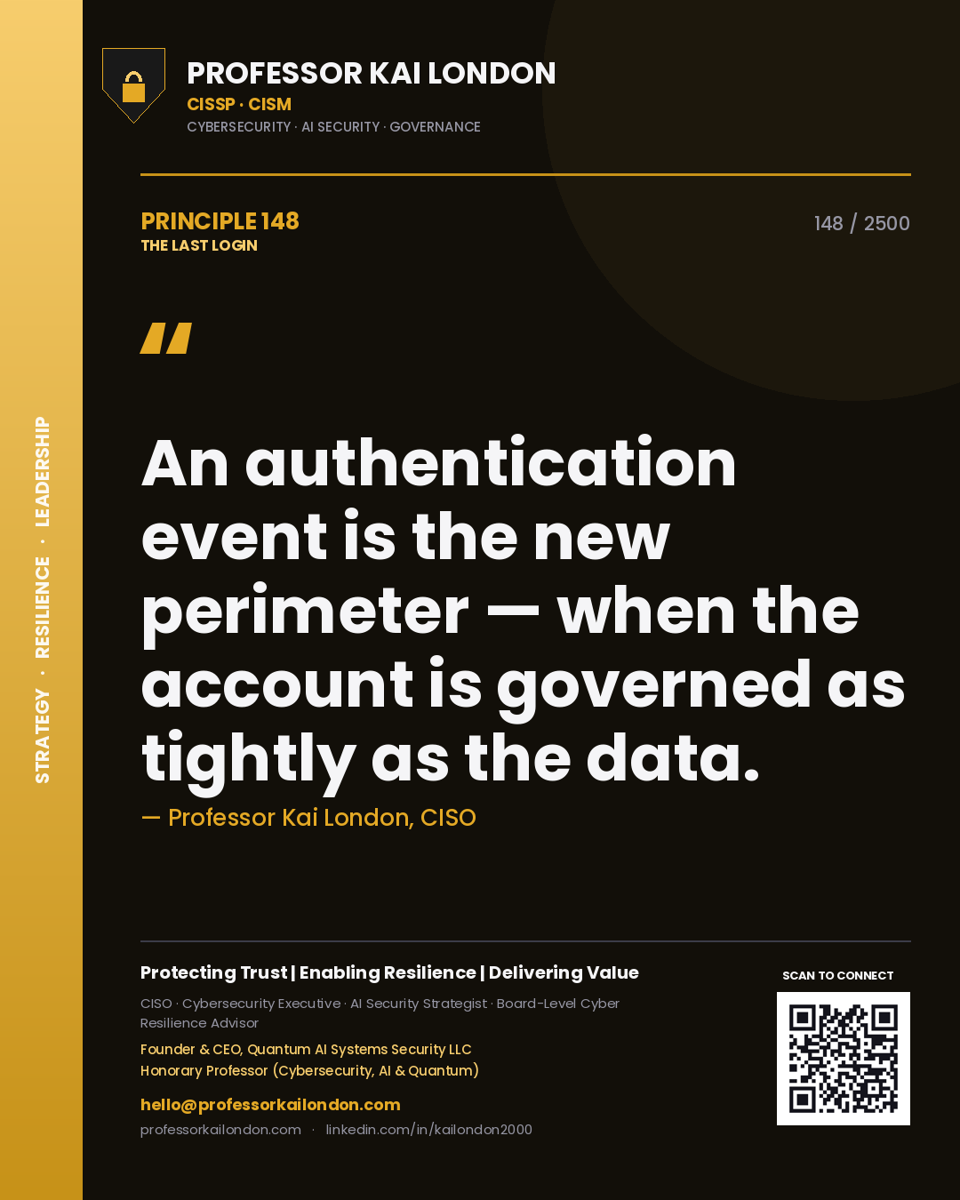 Professor Kai London principle 148: An authentication event is the new perimeter — when the account is governed as tightly as the data.
