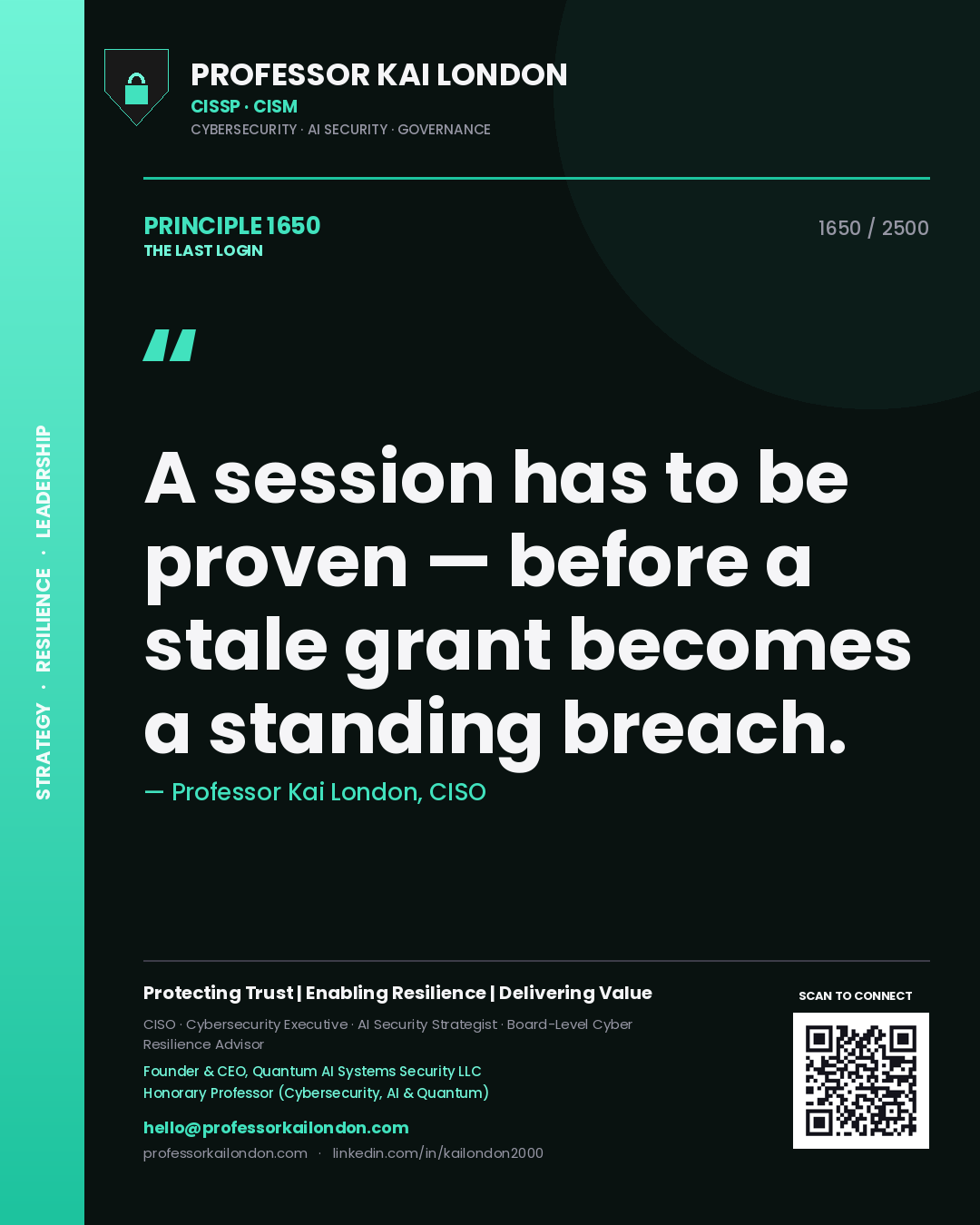 Professor Kai London principle 1650: A session has to be proven — before a stale grant becomes a standing breach.