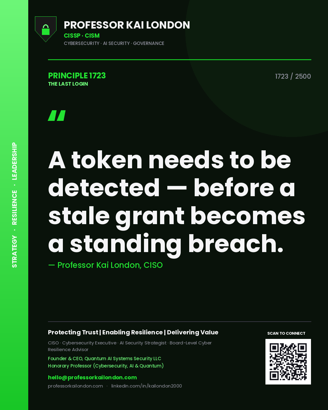Professor Kai London principle 1723: A token needs to be detected — before a stale grant becomes a standing breach.