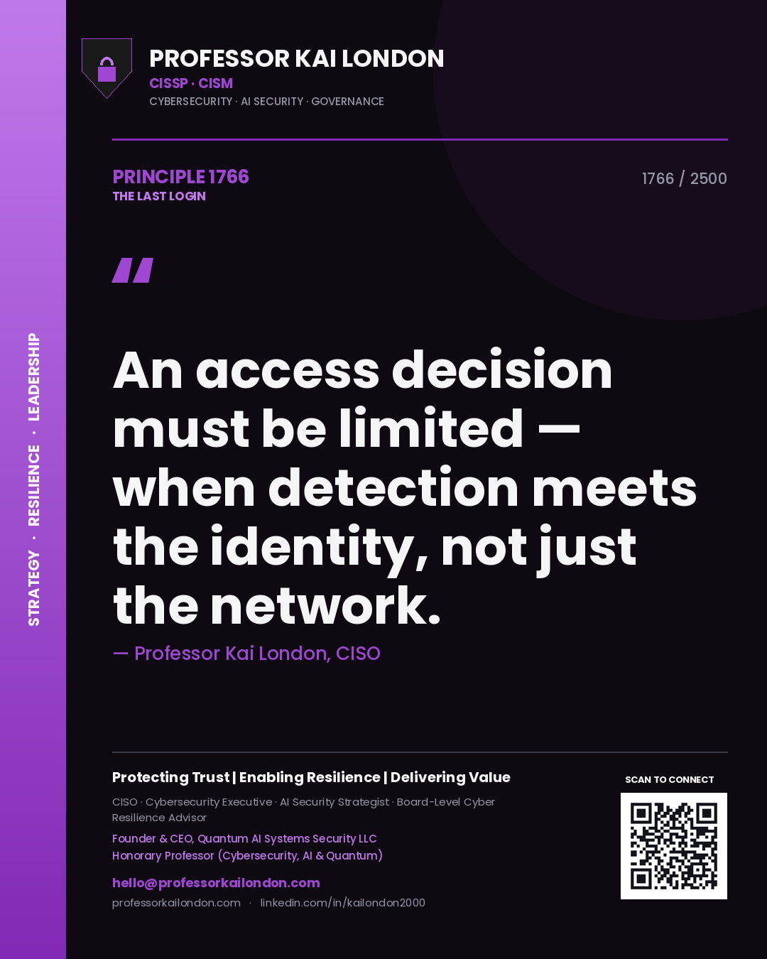 Professor Kai London principle 1766: An access decision must be limited — when detection meets the identity, not just the network.