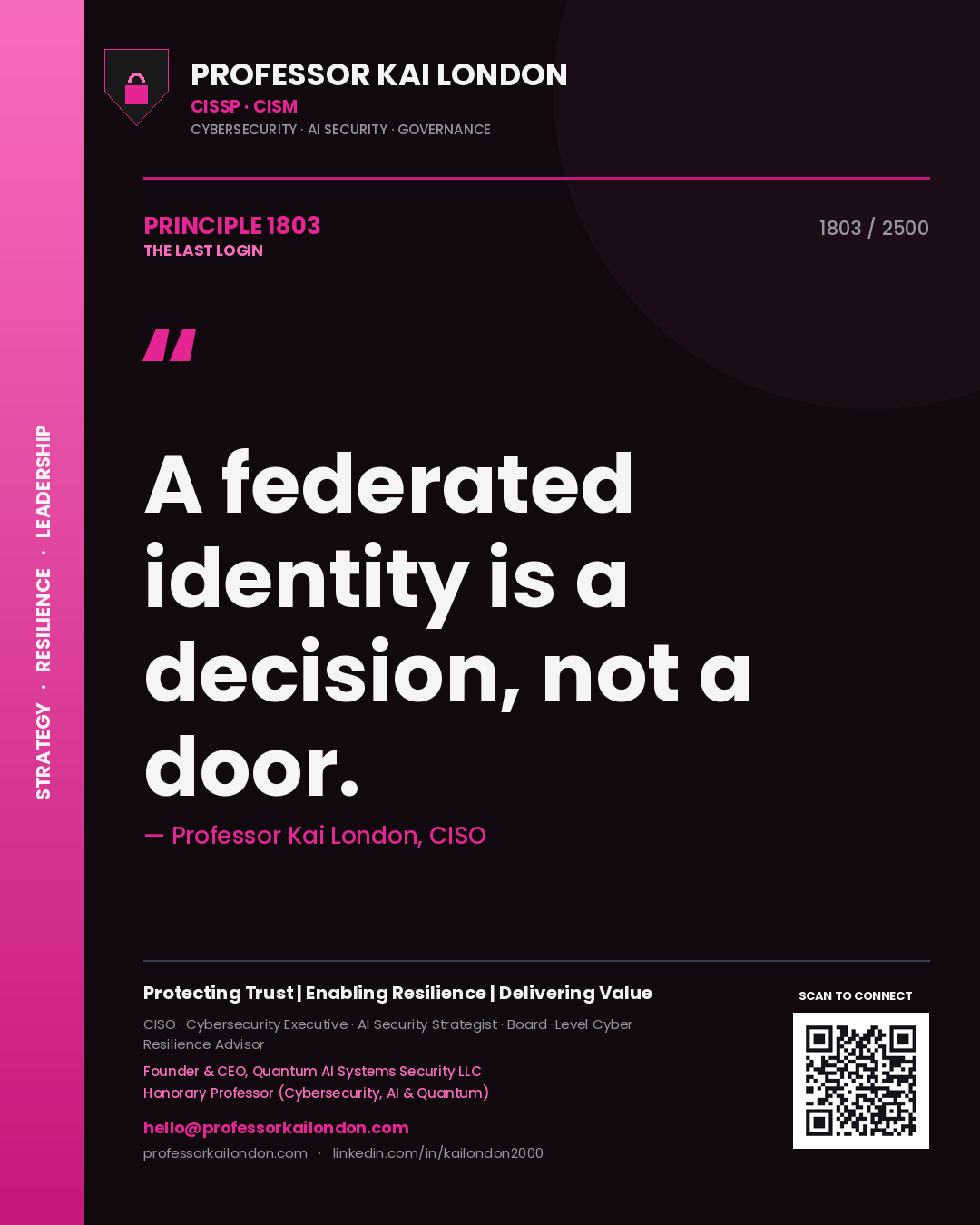 Professor Kai London principle 1803: A federated identity is a decision, not a door.