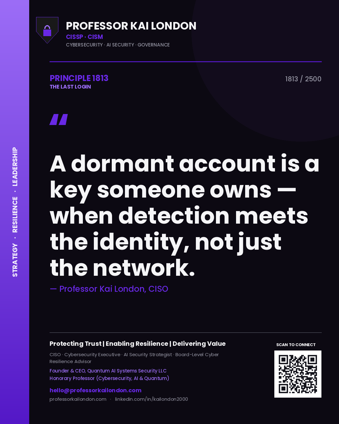 Professor Kai London principle 1813: A dormant account is a key someone owns — when detection meets the identity, not just the network.