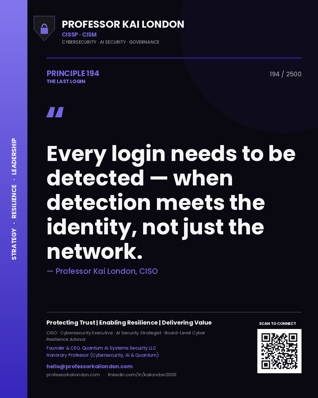 Professor Kai London principle 194: Every login needs to be detected — when detection meets the identity, not just the network.