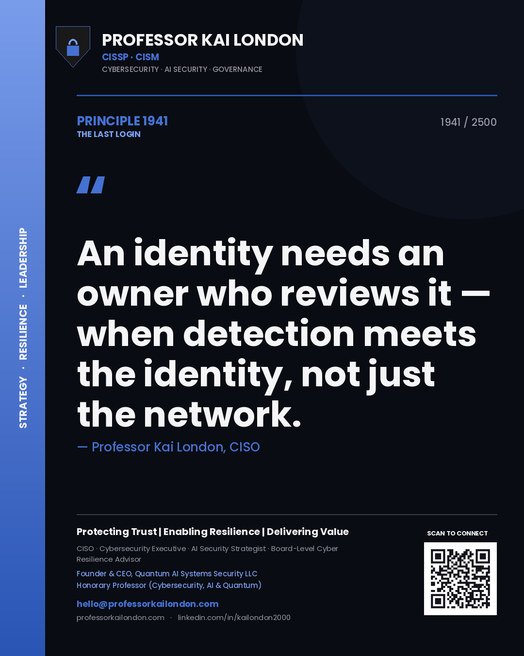 Professor Kai London principle 1941: An identity needs an owner who reviews it — when detection meets the identity, not just the network.