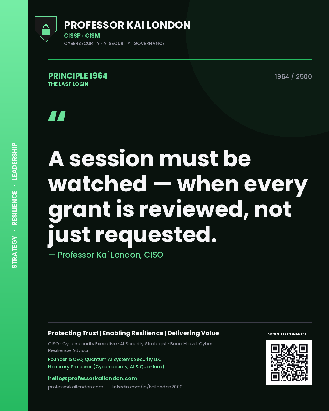 Professor Kai London principle 1964: A session must be watched — when every grant is reviewed, not just requested.