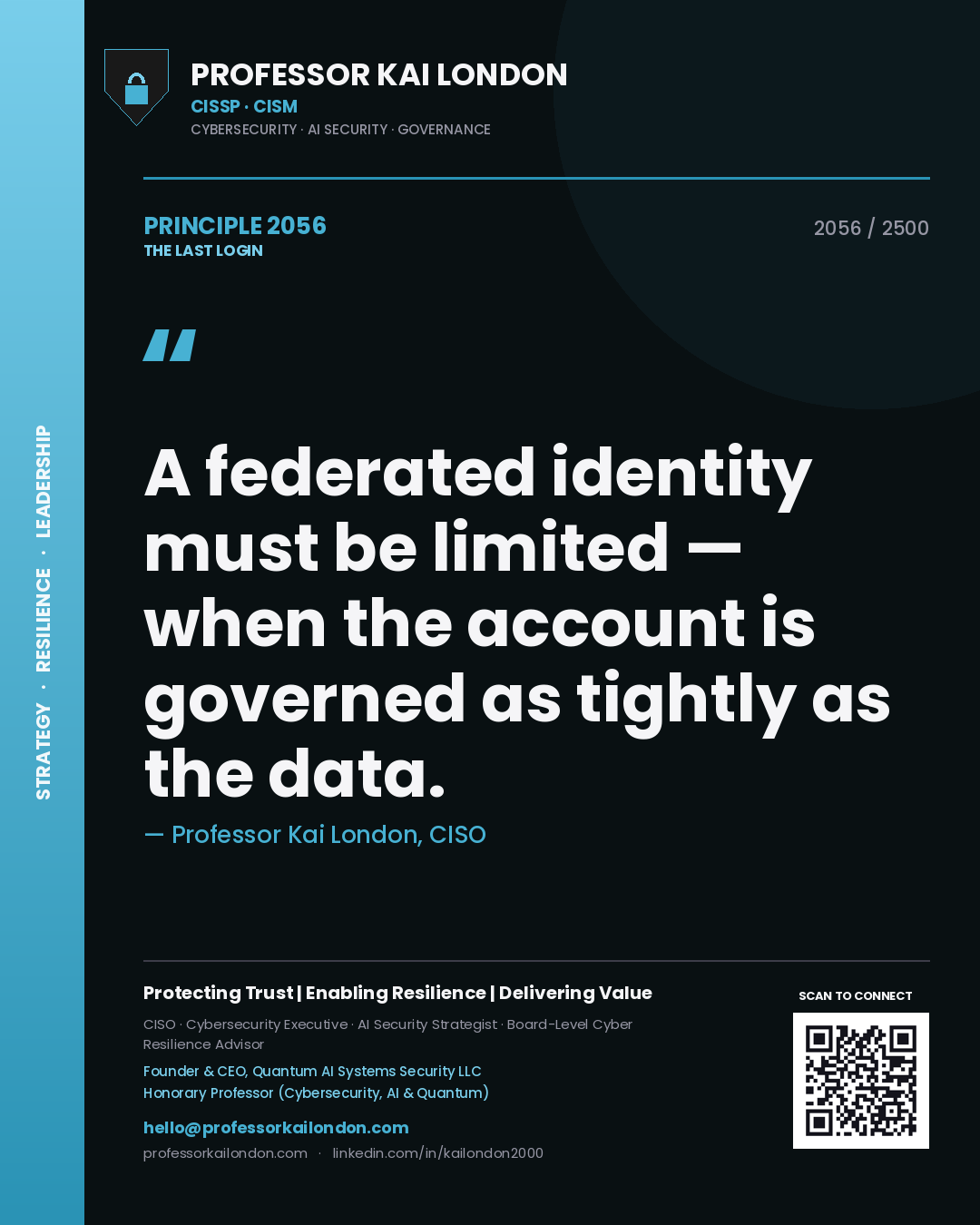 Professor Kai London principle 2056: A federated identity must be limited — when the account is governed as tightly as the data.