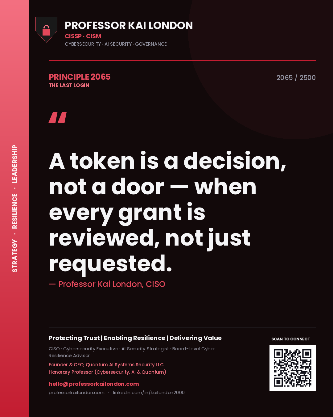 Professor Kai London principle 2065: A token is a decision, not a door — when every grant is reviewed, not just requested.