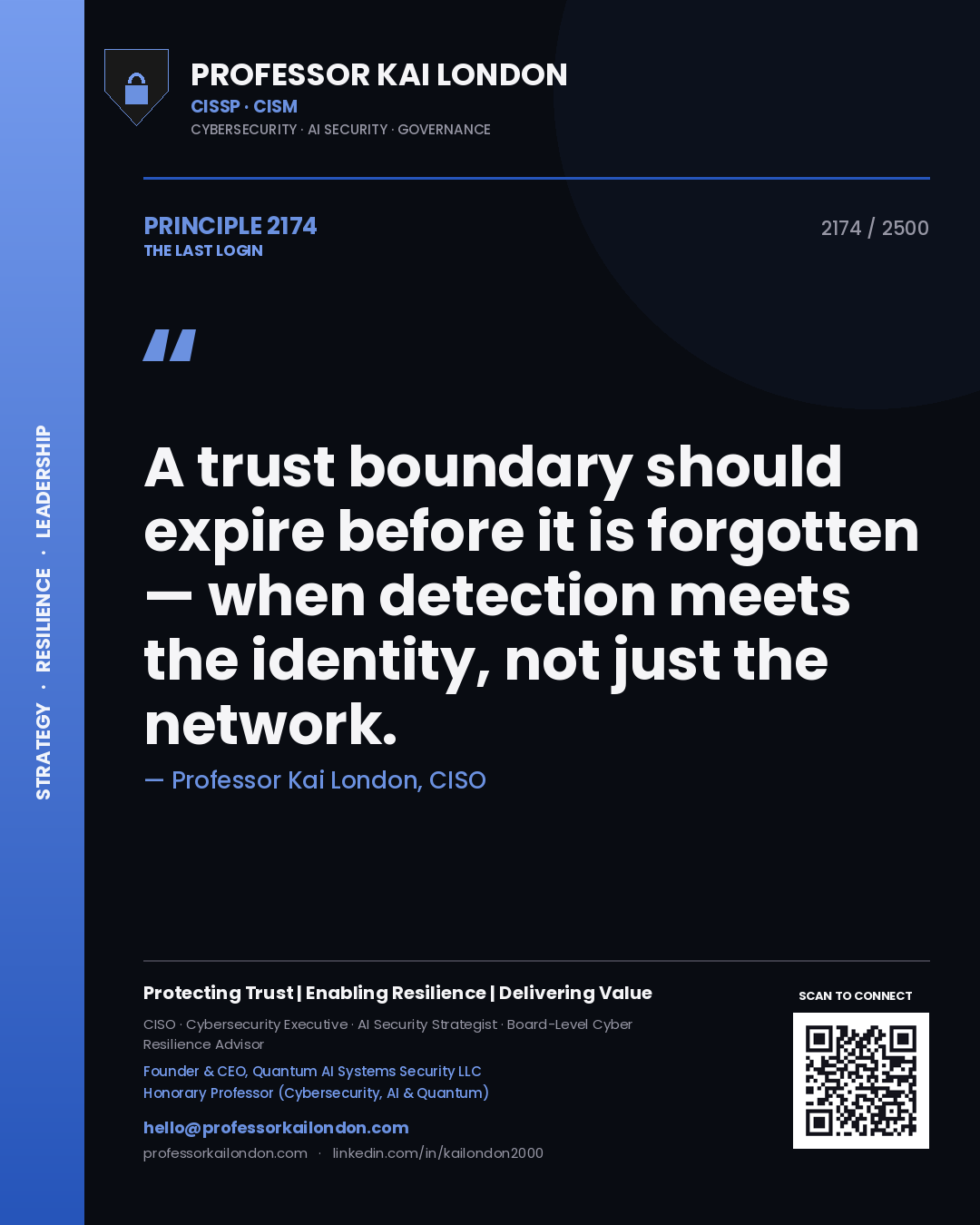 Professor Kai London principle 2174: A trust boundary should expire before it is forgotten — when detection meets the identity, not just the network.