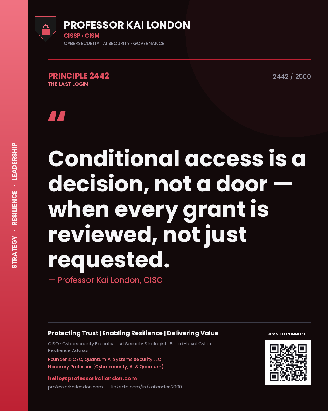 Professor Kai London principle 2442: Conditional access is a decision, not a door — when every grant is reviewed, not just requested.