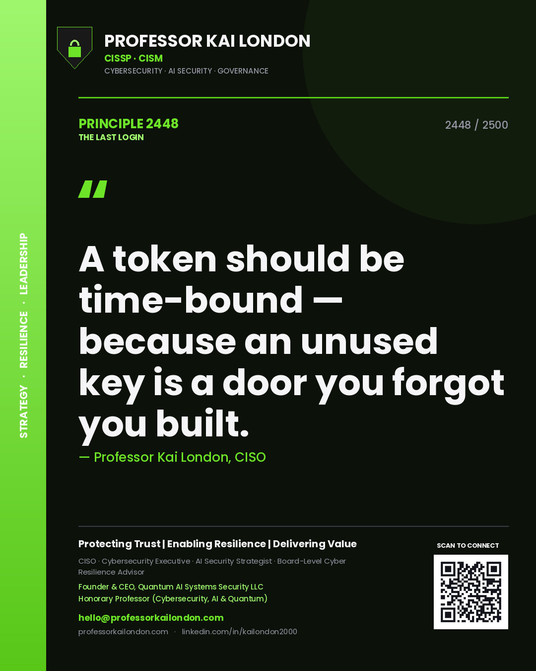 Professor Kai London principle 2448: A token should be time-bound — because an unused key is a door you forgot you built.