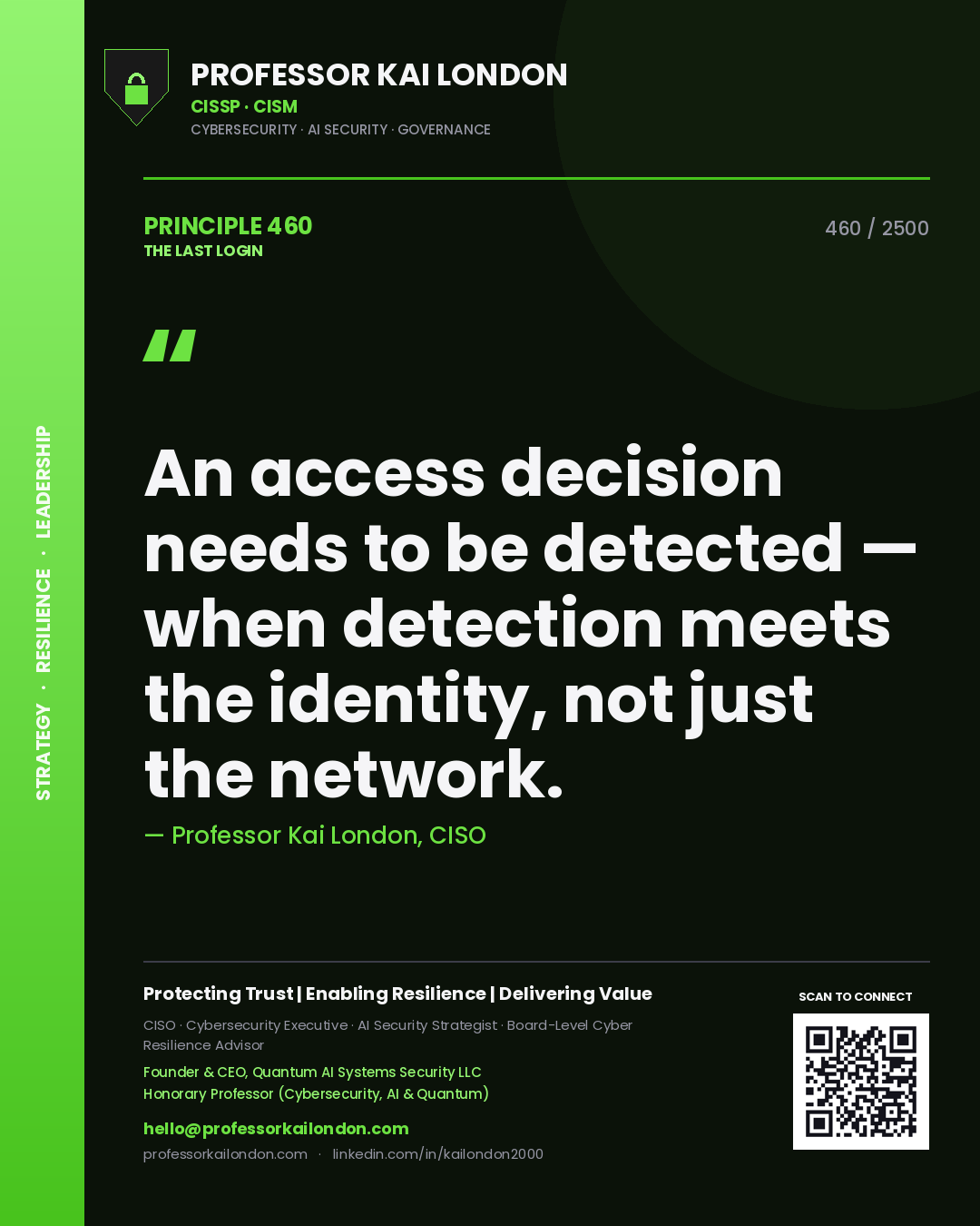 Professor Kai London principle 460: An access decision needs to be detected — when detection meets the identity, not just the network.