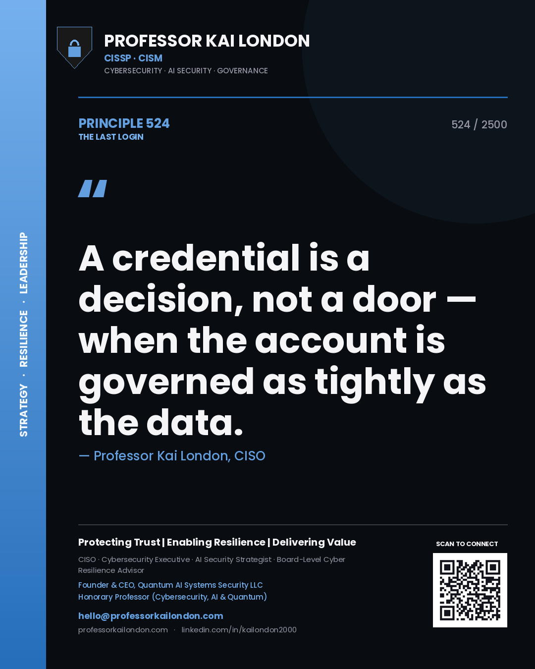 Professor Kai London principle 524: A credential is a decision, not a door — when the account is governed as tightly as the data.