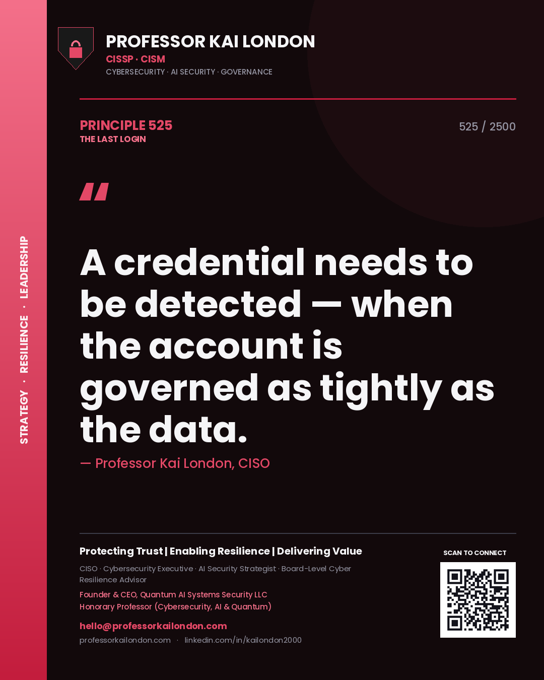 Professor Kai London principle 525: A credential needs to be detected — when the account is governed as tightly as the data.