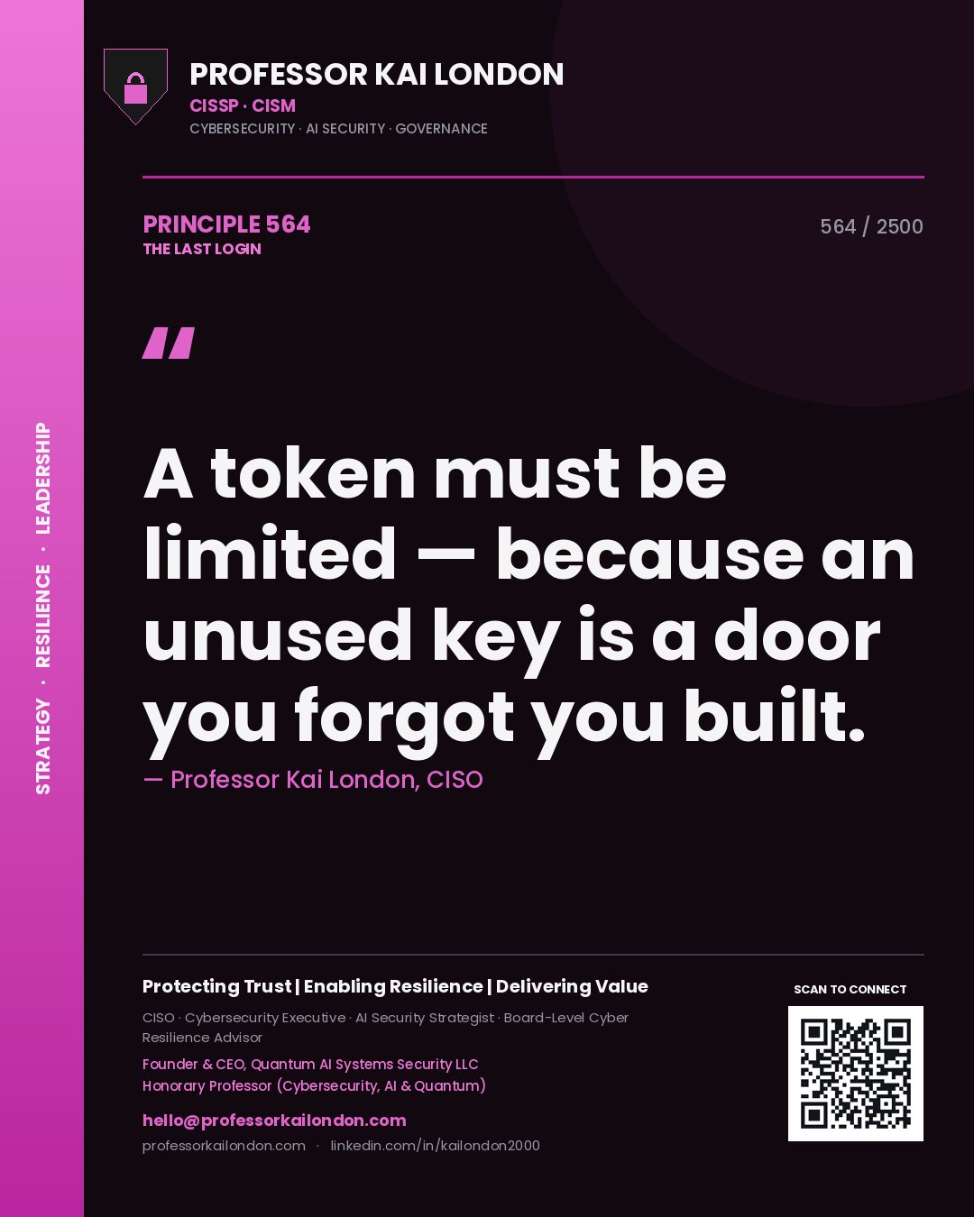 Professor Kai London principle 564: A token must be limited — because an unused key is a door you forgot you built.