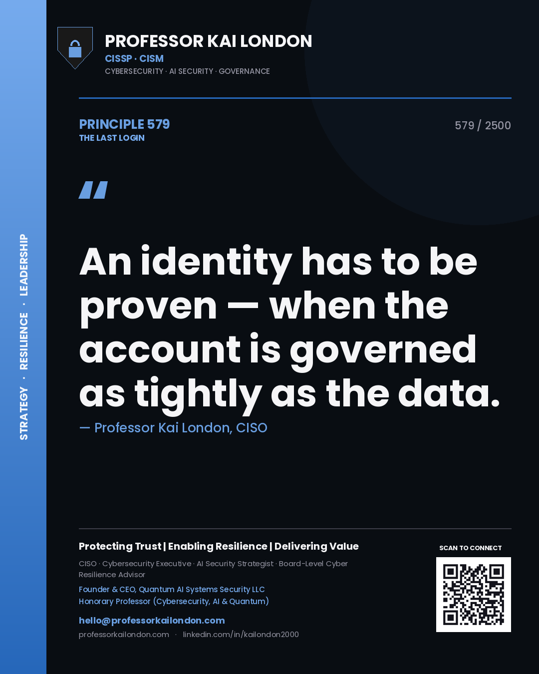 Professor Kai London principle 579: An identity has to be proven — when the account is governed as tightly as the data.
