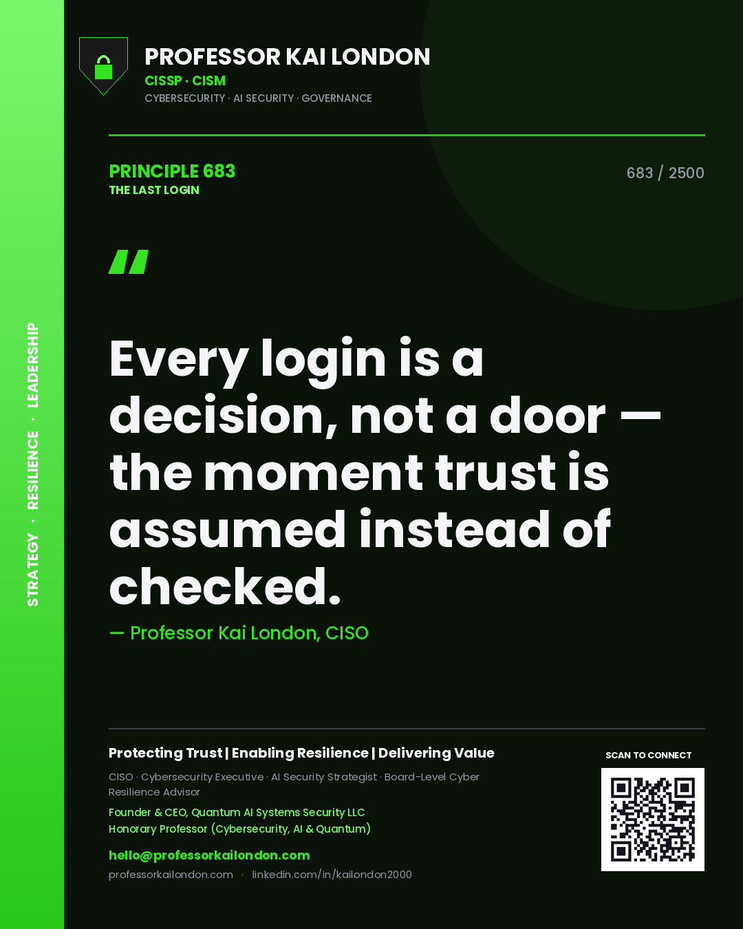 Professor Kai London principle 683: Every login is a decision, not a door — the moment trust is assumed instead of checked.
