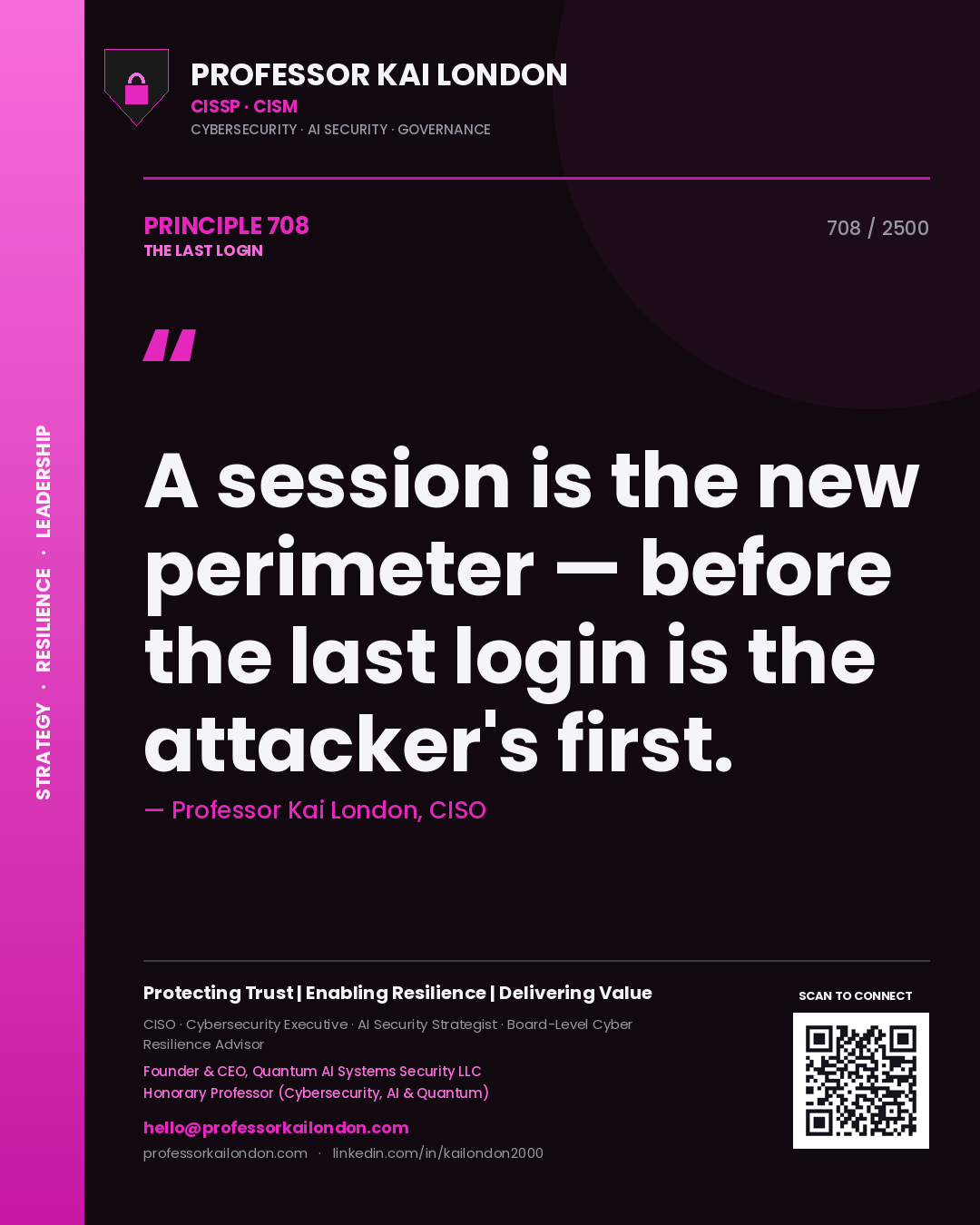 Professor Kai London principle 708: A session is the new perimeter — before the last login is the attacker's first.