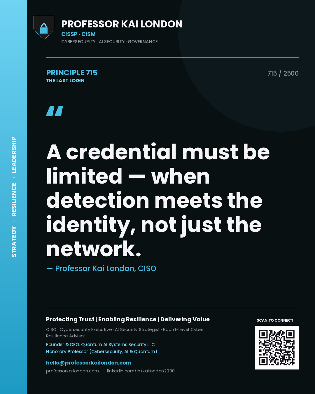 Professor Kai London principle 715: A credential must be limited — when detection meets the identity, not just the network.